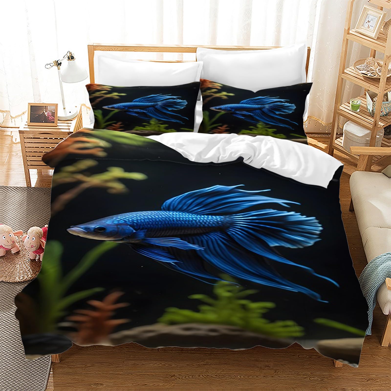 Housse de couette zippée 140x200 poisson pour éviter la couette qui glisse