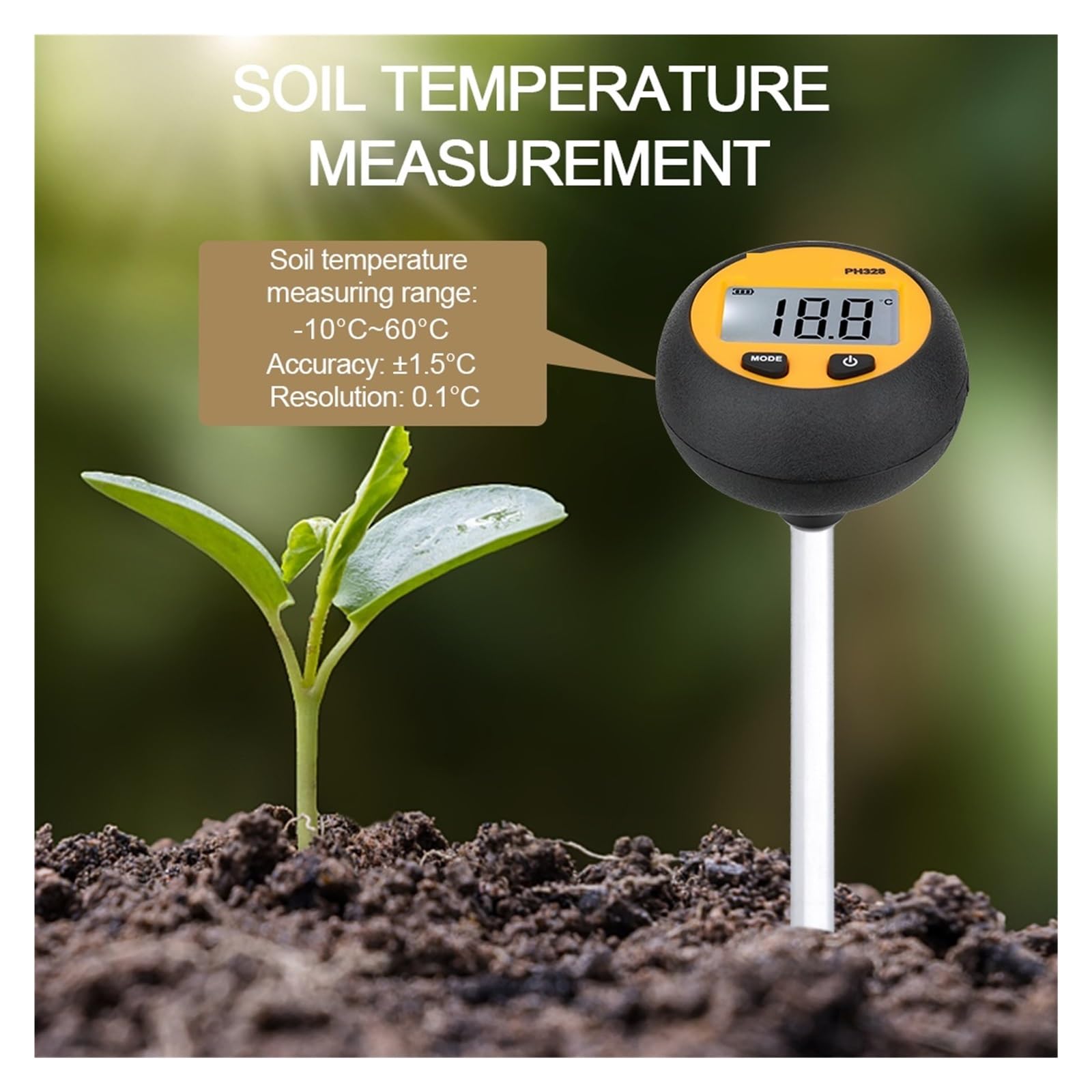Testeur de Sol, Testeur de pH et d'acidité du Sol 3 en 1, testeur température d'humidité for l'agriculture Florale avec détecteur rétroéclairé