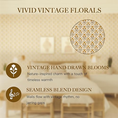 Miniatura 2 de Dimoon Papel tapiz autoadhesivo de 17.3''x78.7'' pulgadas con diseño floral lindo, papel de contacto vintage estilo aldea campestre, casa de campo,