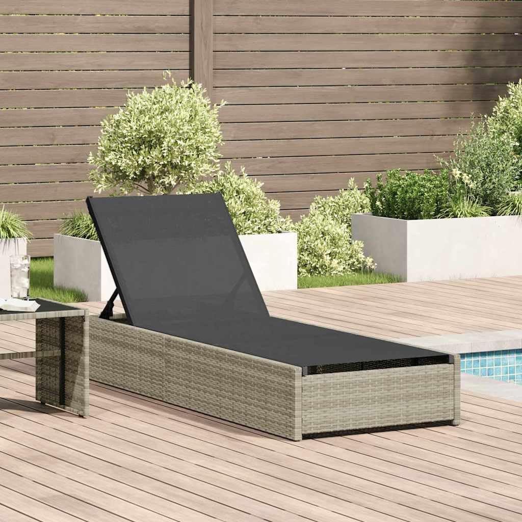 Leżak do opalania, beżowy polirattan, 200,5 x 70 x 75 cm, z regulowanym oparciem, leżak ogrodowy, relaksacyjny na balkon, taras, basen, do użytku na zewnątrz