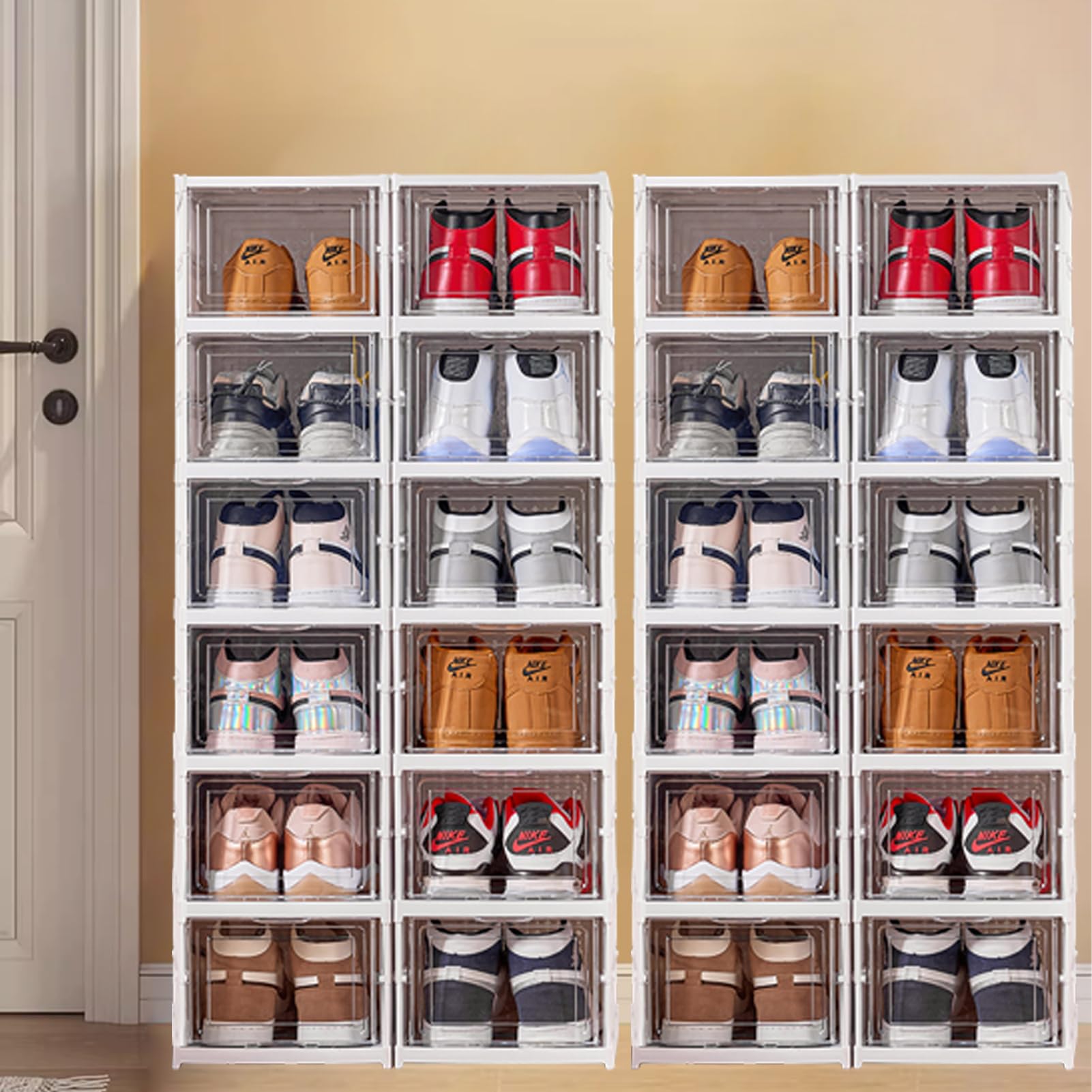 Set di 6 scatole trasparenti per scarpe, organizer per scarpe, senza installazione, impilabili, in plastica trasparente, con coperchio, per donna/uomo, 34 x 25 x 16 cm