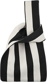 Women's Wrist Knot Tote Bag Purse Striped Clutch Handbag Knit Tote