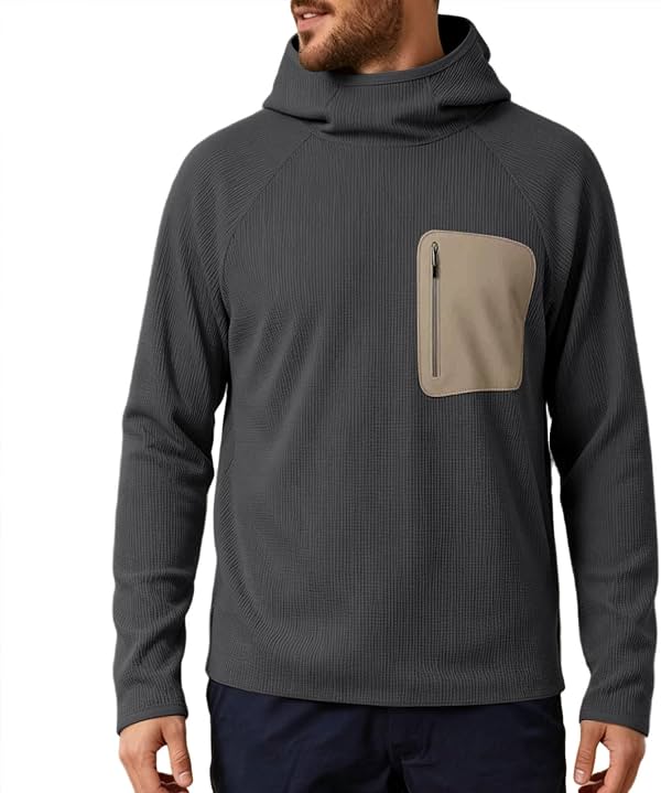 Sudadera con capucha de pana para hombre, cuello embudo y bolsillo