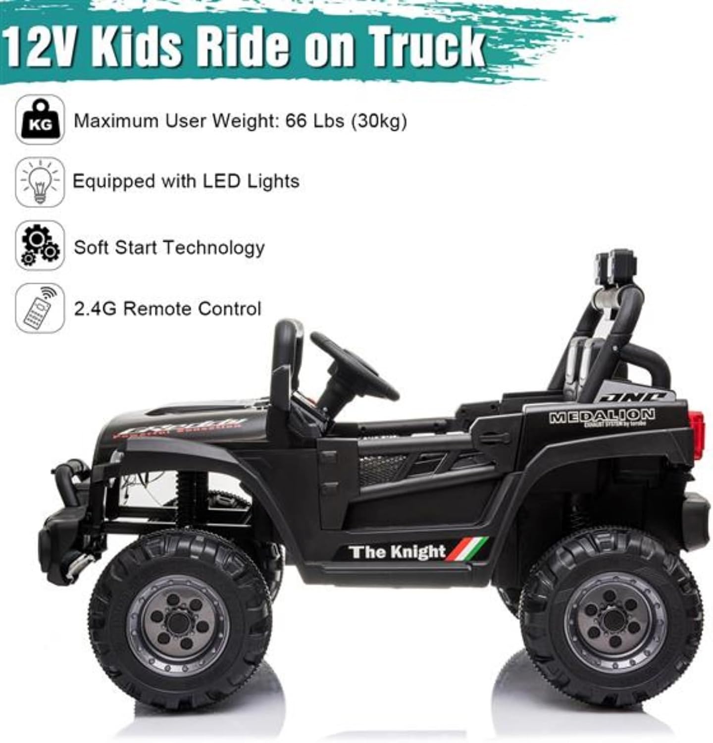 12V 4.5AH Electric Rideable Children's Off-Road Vehicle, Dual-Drive Children's Racing Car, 2.4G Remote Control, 3 Speed Modes, Adjustable Seat Belt, Black