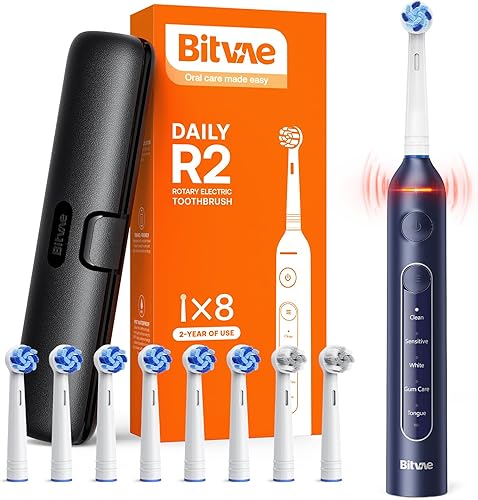 Miniatura 45 de Bitvae R2 - Cepillo de dientes eléctrico giratorio para adultos con 8 cabezales de cepillo, 5 modos de cepillo de dientes recargable con sensor