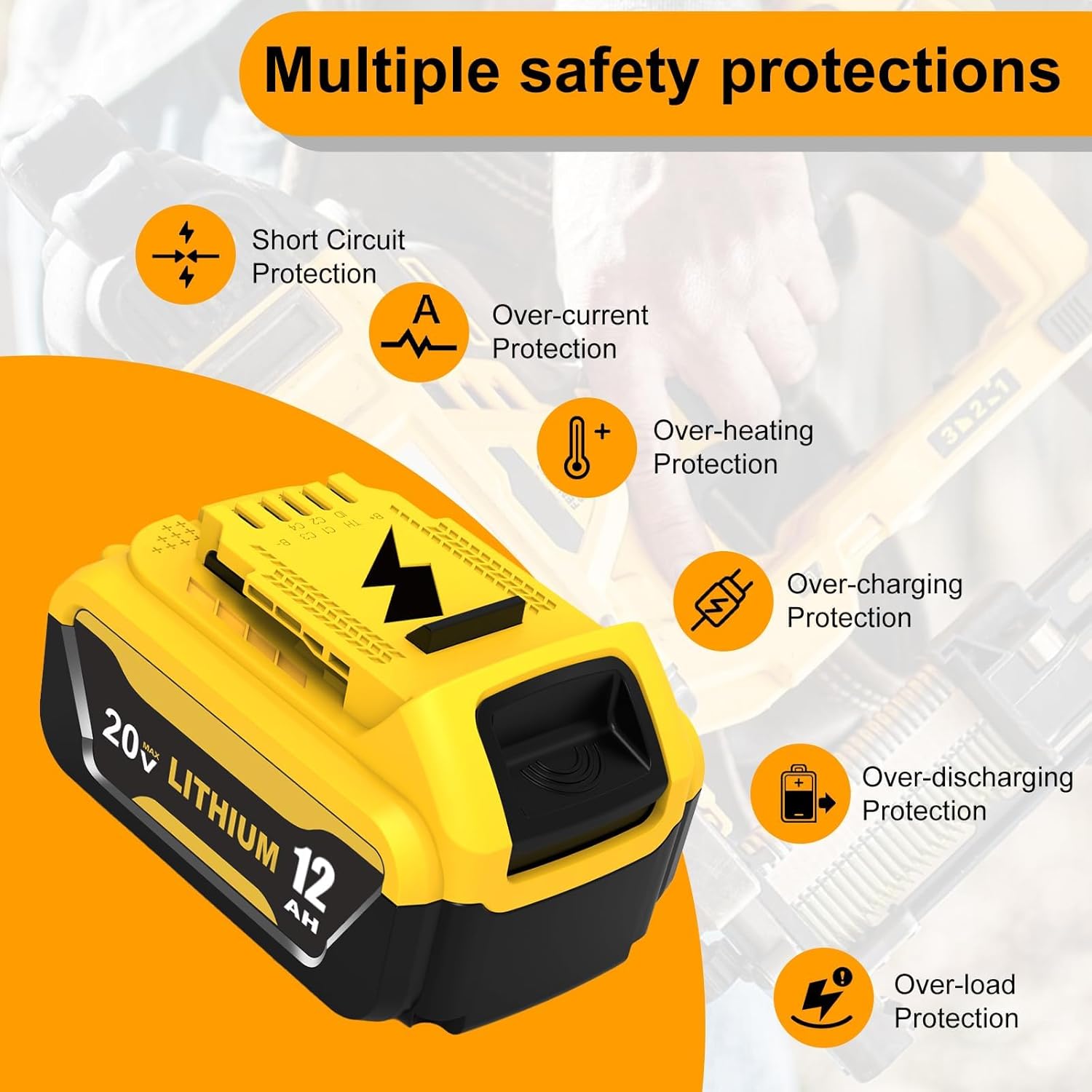 Upgraded to 12000mAh Replacement for Dewalt 20V Max Battery Compatible with Dewalt 20V Batteries DCB208 DCB209 DCB207 DCB206 DCB204 DCB203 DCB201 DCB200 DCD/DCF/DCG Series Tools (4-Pack)