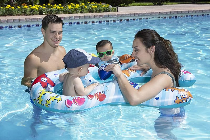 Poolmaster Mommy & Us Dual-Child Baby Pool Float, Ages 8-24 Months | Two-seat baby pool float for siblings or twins, with adult ring opening, sea friends and easy setup for supervised pool time