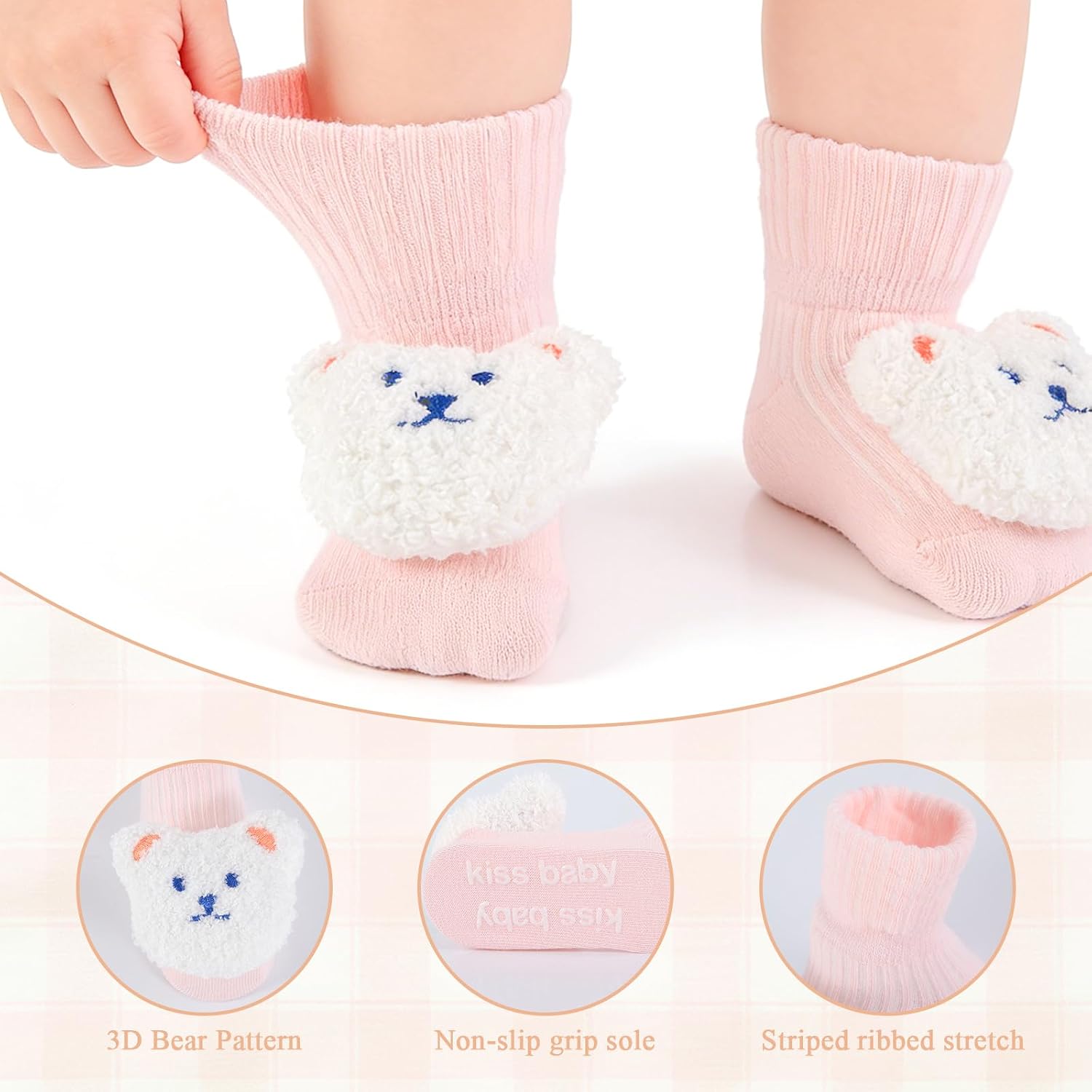 Toddler Grip Socks, 4-Pairs Baby Non-Slip Socks with Floral Designs for Girls and Boys