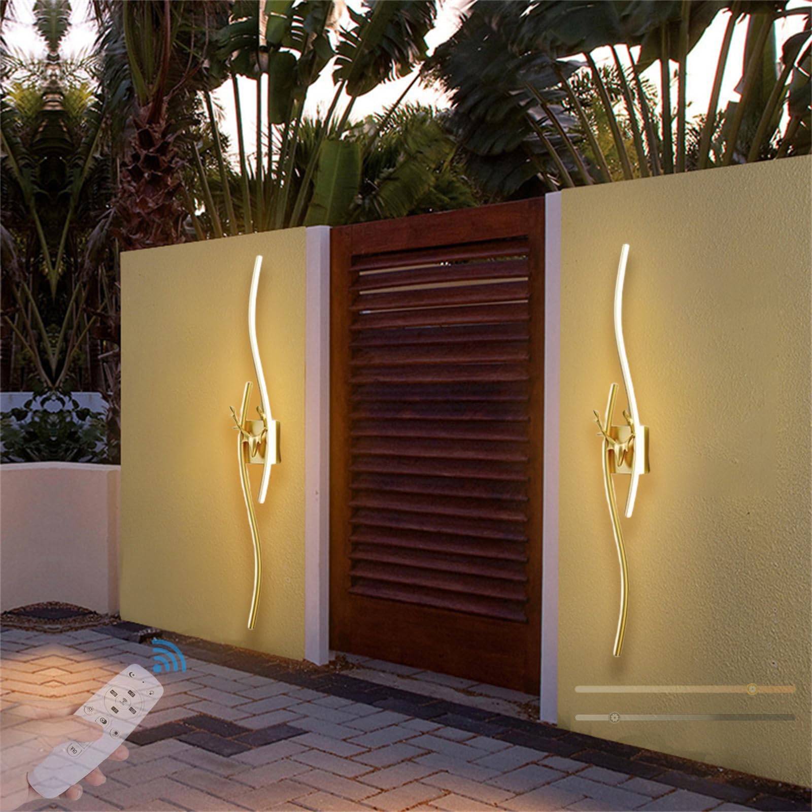 Moderno Dimmerabile Lampada da Parete con Telecomando Lungo LED Impermeabile IP65 Applique da Parete Soggiorno Apparecchio da Parete Terrazza Illuminazione a Parete Ingresso (Oro,120CM)