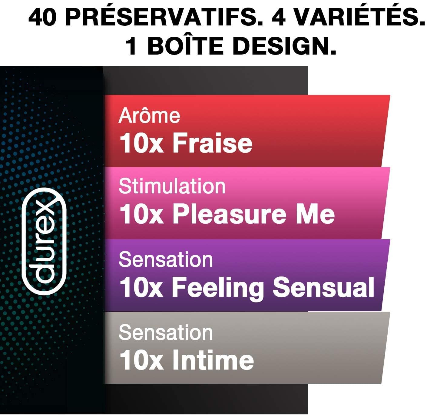 Durex - 40 Préservatifs Fun Explosion - Ultra Fins - Extra Lubrifiés - Texturés - Fraise – Boîte Design