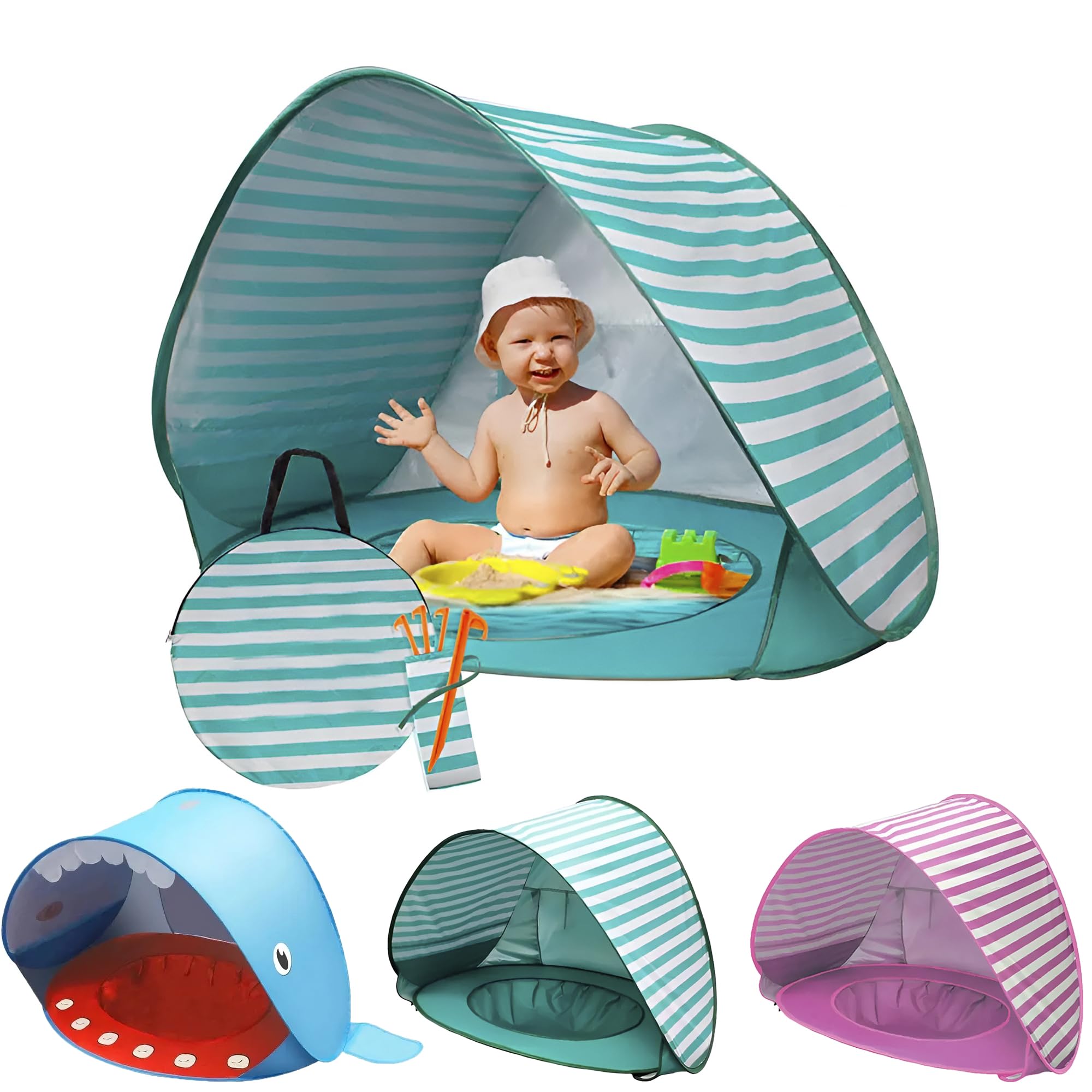 EVER GOODS - Tienda Playa Bebe, Pop-up Tiendas de Campaña con Piscina para Niños, Carpa Plegable Portátil Anti UV 50+ Protector Solar para Playa, Jardín, Viajes, Picnic, Camping, Deporte al Aire Libre