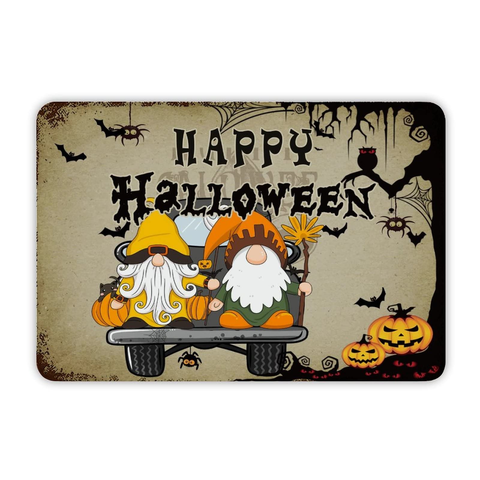 ENEDNATE Happy Halloween Gnome Pumpkin Bat Spiders Ghost Car Vintage Man Cave Metal Sign 8"x12"Decorative Aluminum Tin Sign for Indoor Outdoor Kitchen Bar Restaurant Cafe Pub Wall Art Decor Poster