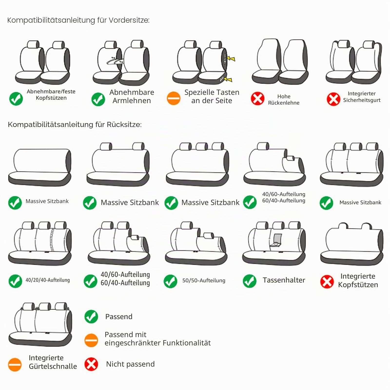 Autositzbezüge Universal Passend für VW ID.3 ID.4 ID.5 ID.7 Schutz-Set Premium Nappa-Leder Sitzbezüge