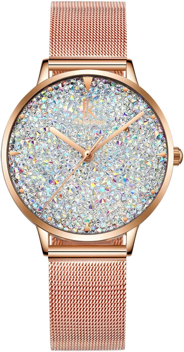 IK Women's Watch with Rhinestones and Mesh Strap Glitter