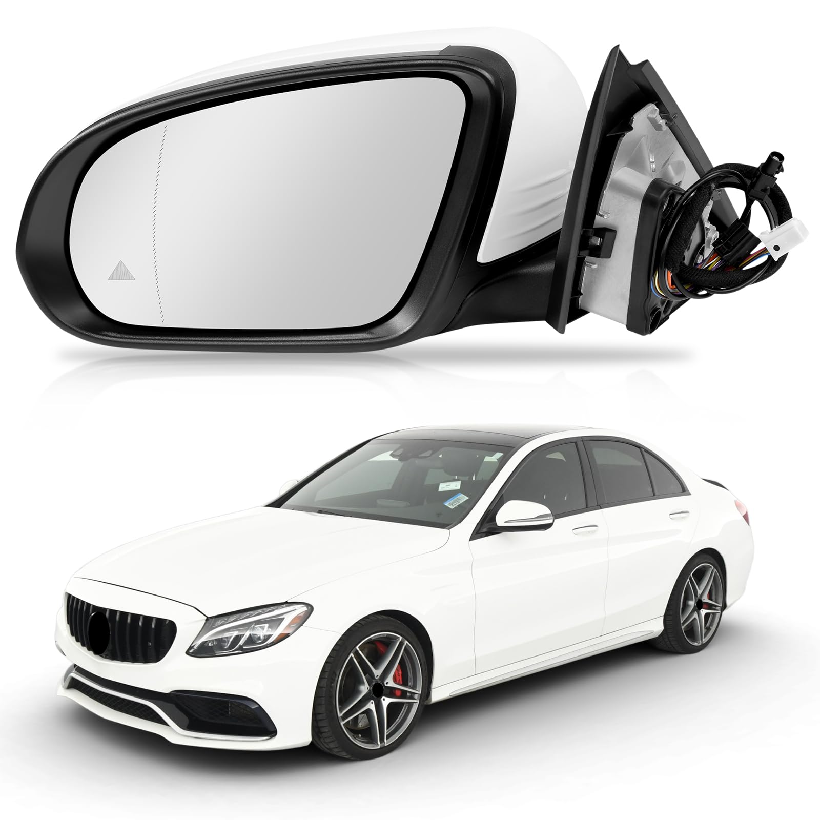 Left Driver Side Mirror Compatible with 2015-2021 Mercedes Benz C Class C180 C260 C300, Rear view Mirror with Electrical Folding/Blind Spot/Heated/LED Turning Signal/Memory/Puddle Lights (White)