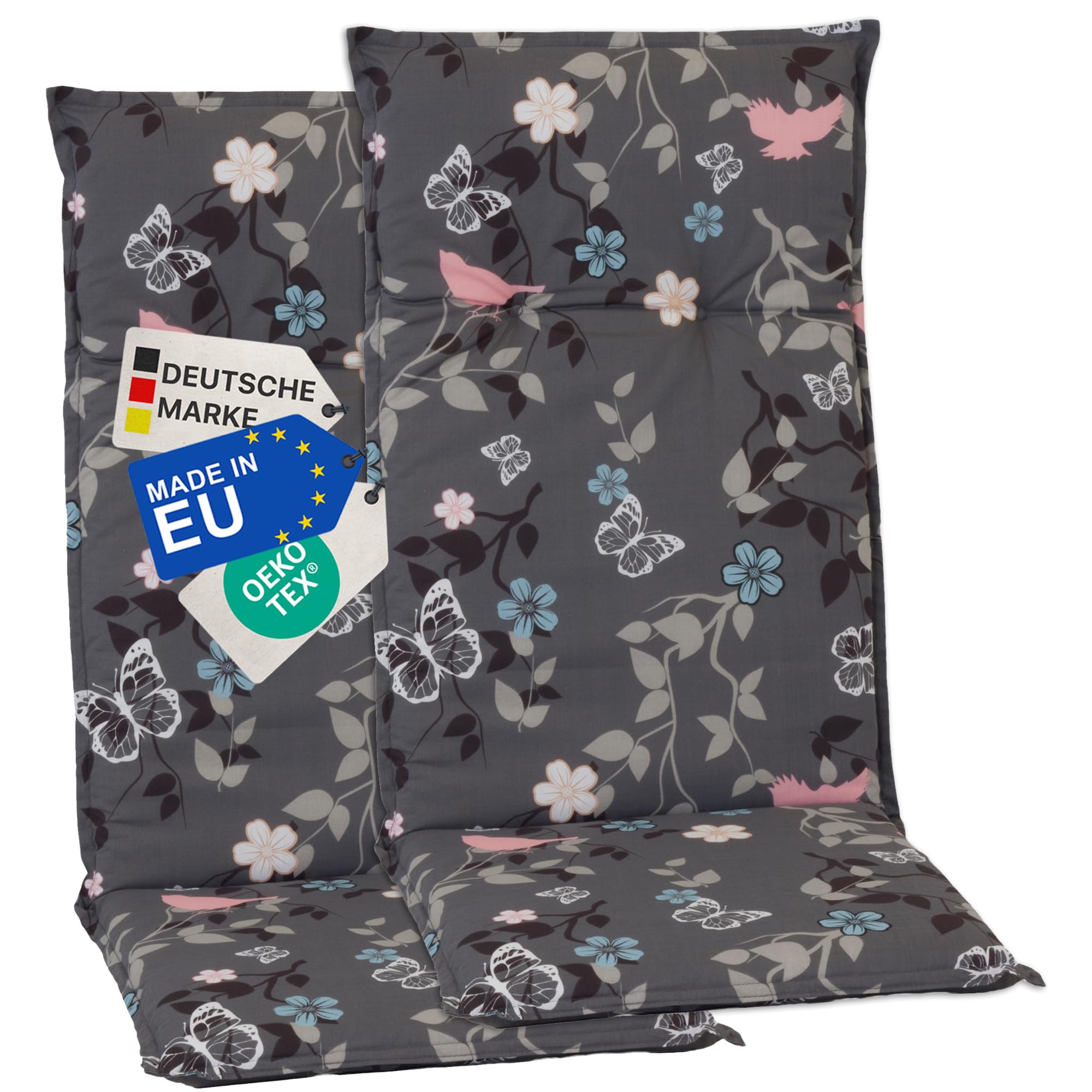NYVI Gartenstuhl Auflagen Hochlehner 2er Set Barcelona - UV-Beständig, Atmungsaktiv, Strapazierfähig - Hochlehnerauflagen Sitzkissen Outdoor - Sitzauflagen für Gartenstühle 118x50cm Vintage Flower