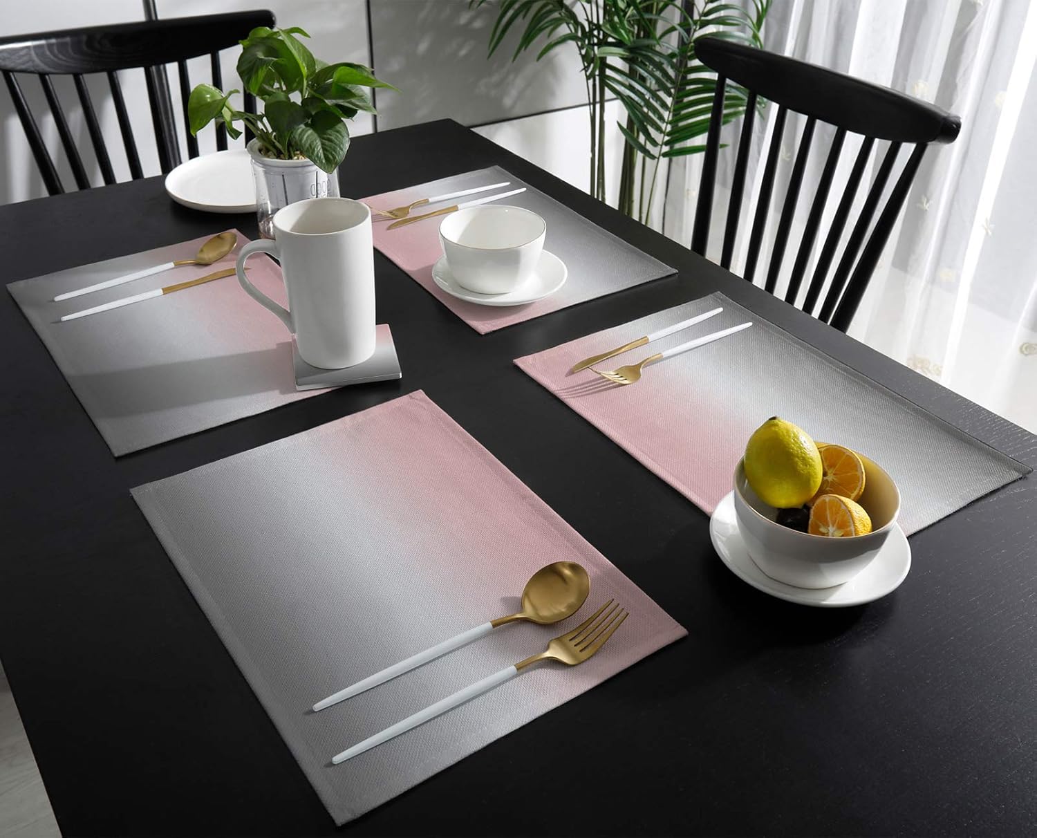 Pink Table Mats Set of 4 Ombre Placemats for Dining Table Pink and Grey Ombre Table Mats Gradient Gradual Color Table Decoration Holiday Banquet Kitchen Dining Non Slip Washable