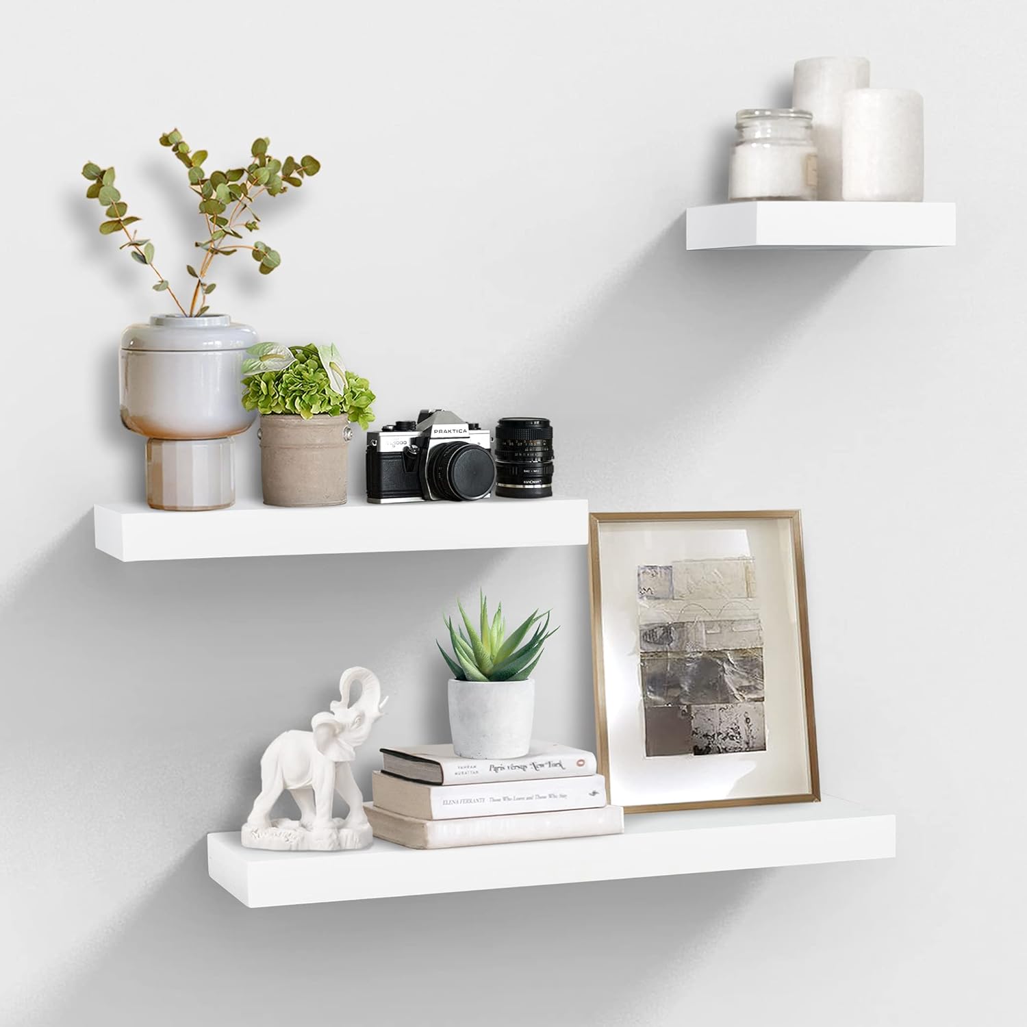 AHDECOR White Floating Shelves, Wall Mounted Display Ledge Shelves Wide
