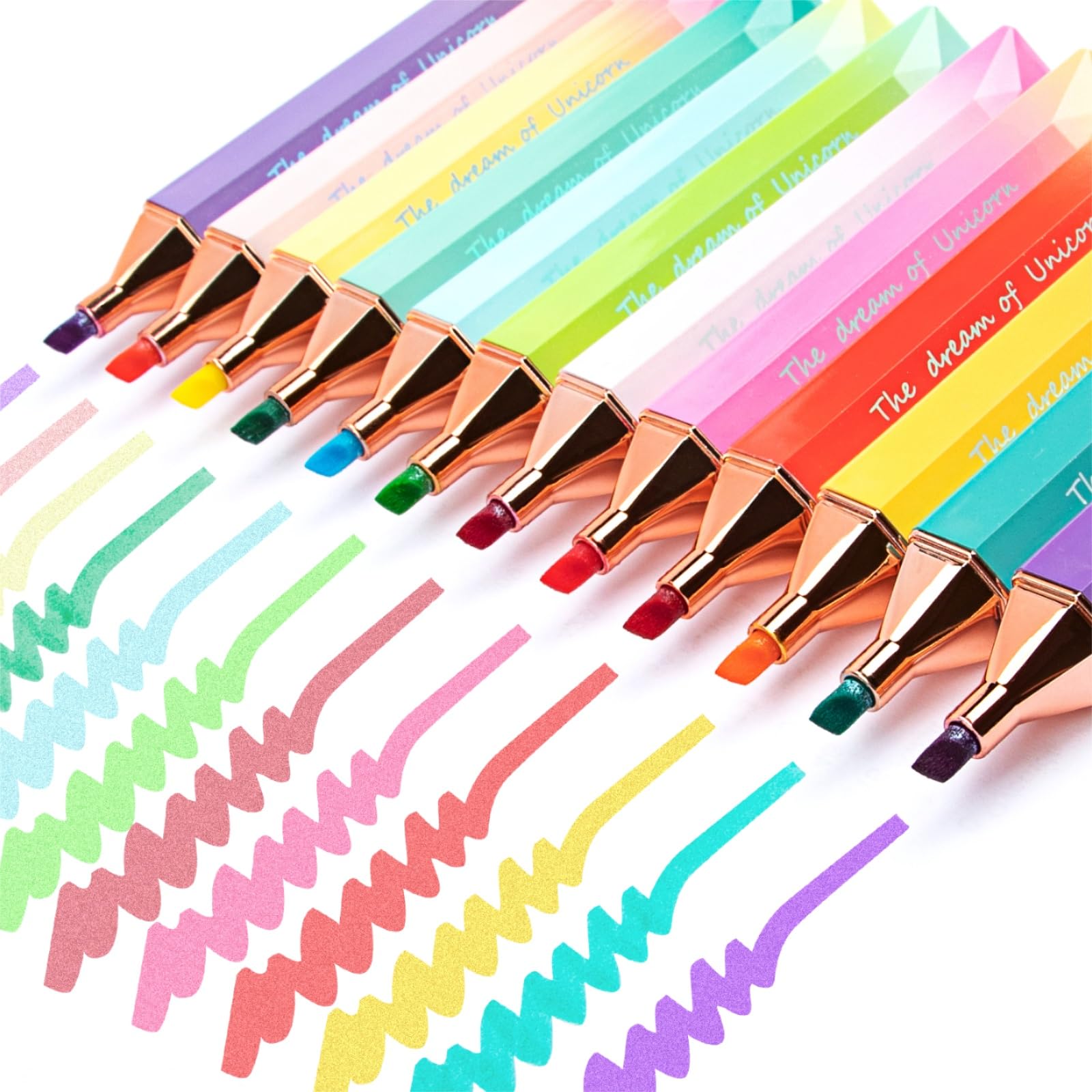 KERIFI Glitter Highlighters, 12 Pastel Sparkle Highlighters Chisel Tip, Quick-Dry, Smear-Resistant, Sparkly Highlighter for Journal Planner, Metallic