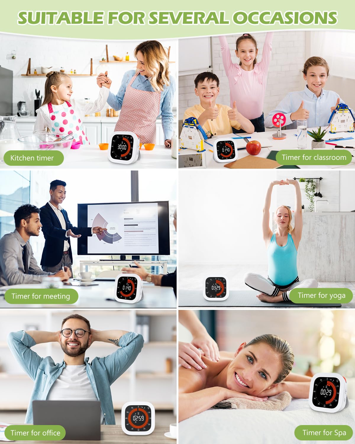 KeeKit Temporizador visual digital, temporizador de cuenta regresiva recargable con volumen y brillo ajustables, parte trasera magnética para cocina, gimnasio, estudio, temporizador para niños, para