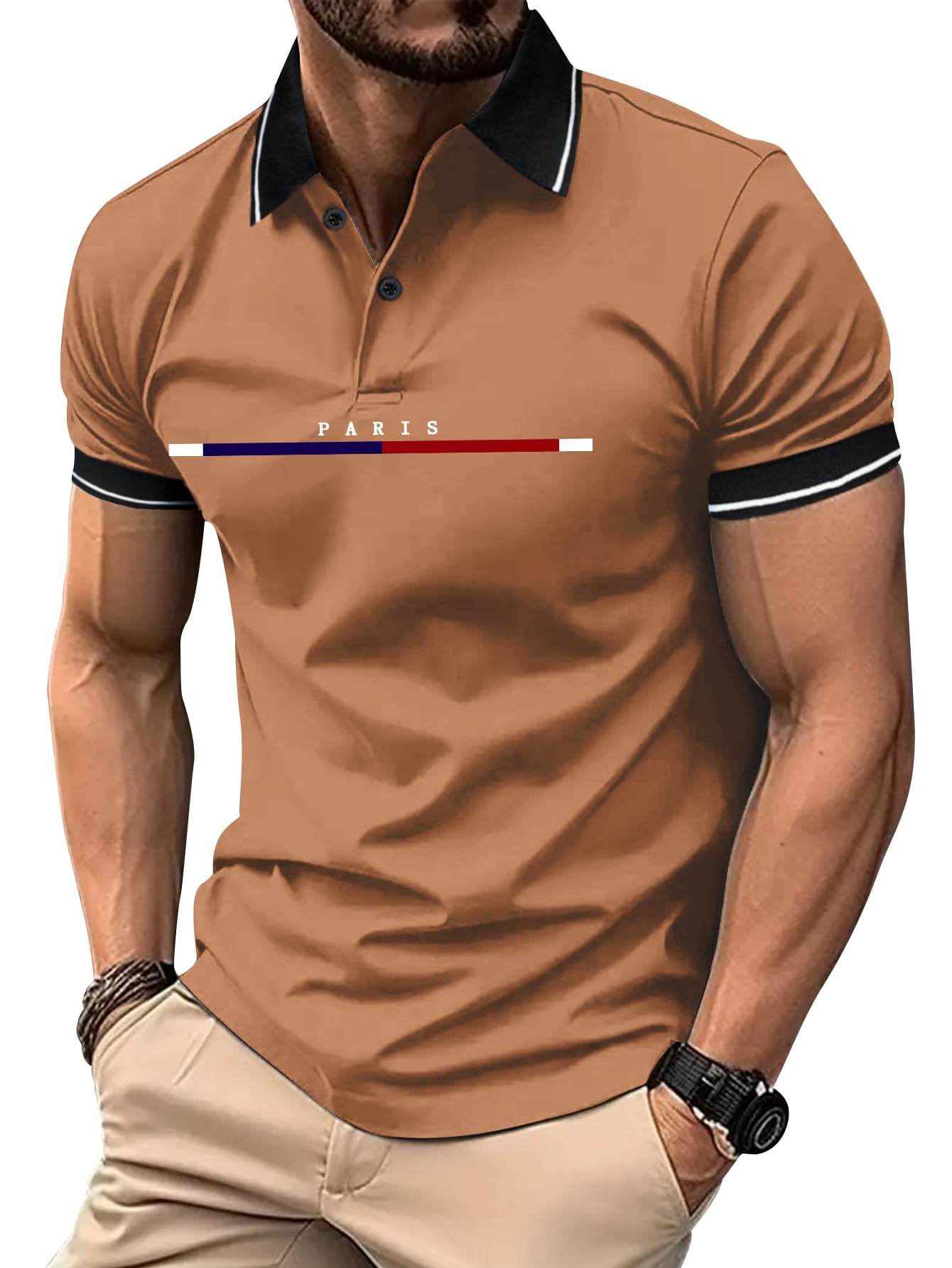 Herren-Poloshirt, Sommer-Poloshirt, Paris, Buchstabendruck, kurzärmelig, Freizeit, Urlaub, Strand...
