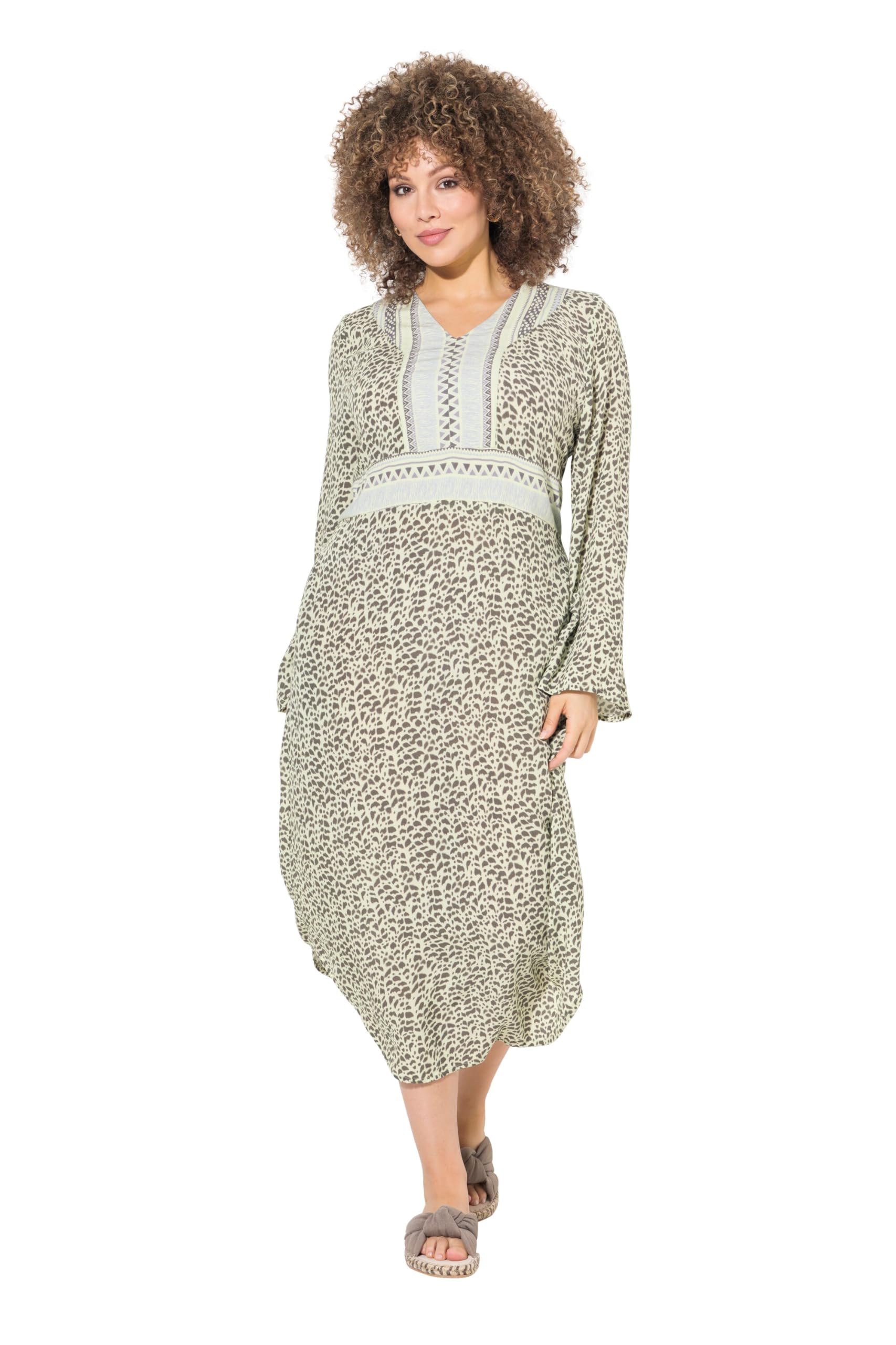 Ulla Popken Damen große Größen Übergrößen Plus Size Midikleid, A-Linie, V-Ausschnitt, Langarm 838120