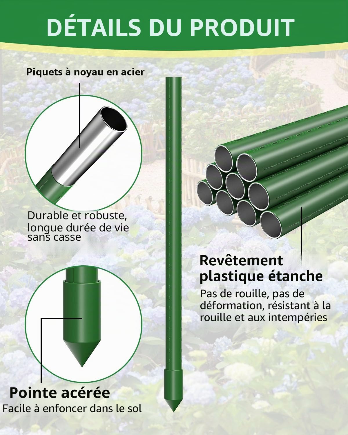 MYMULIKE Lot de 3 Cages à tomates surdimensionnées pour Jardin, Treillis à tomates pour Parterre surélevé, jusqu'à 40 x 130 cm, Support de Plantes de tomates pour Jardin surélevé et légumes grimpants