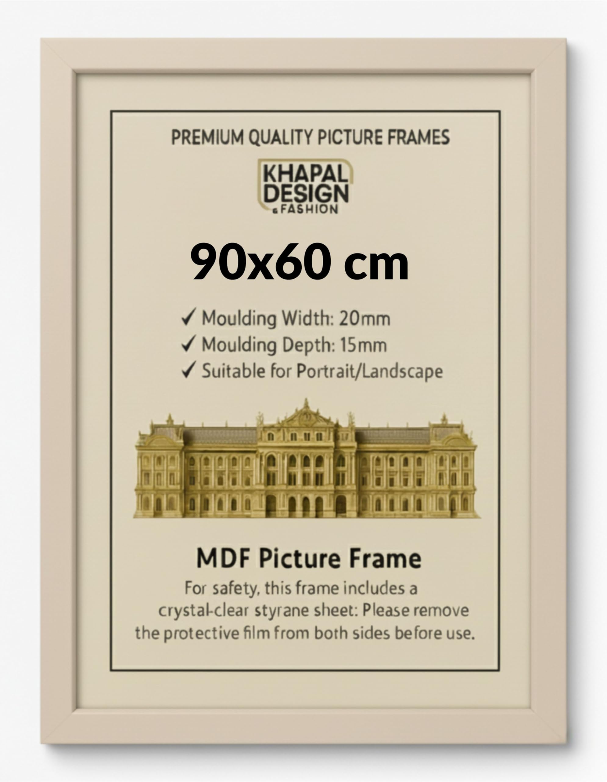 90x60 cm Picture Frame – MDF Photo Framet | Posters Prints Certificates Home Office Gallery Décor - (Blue)