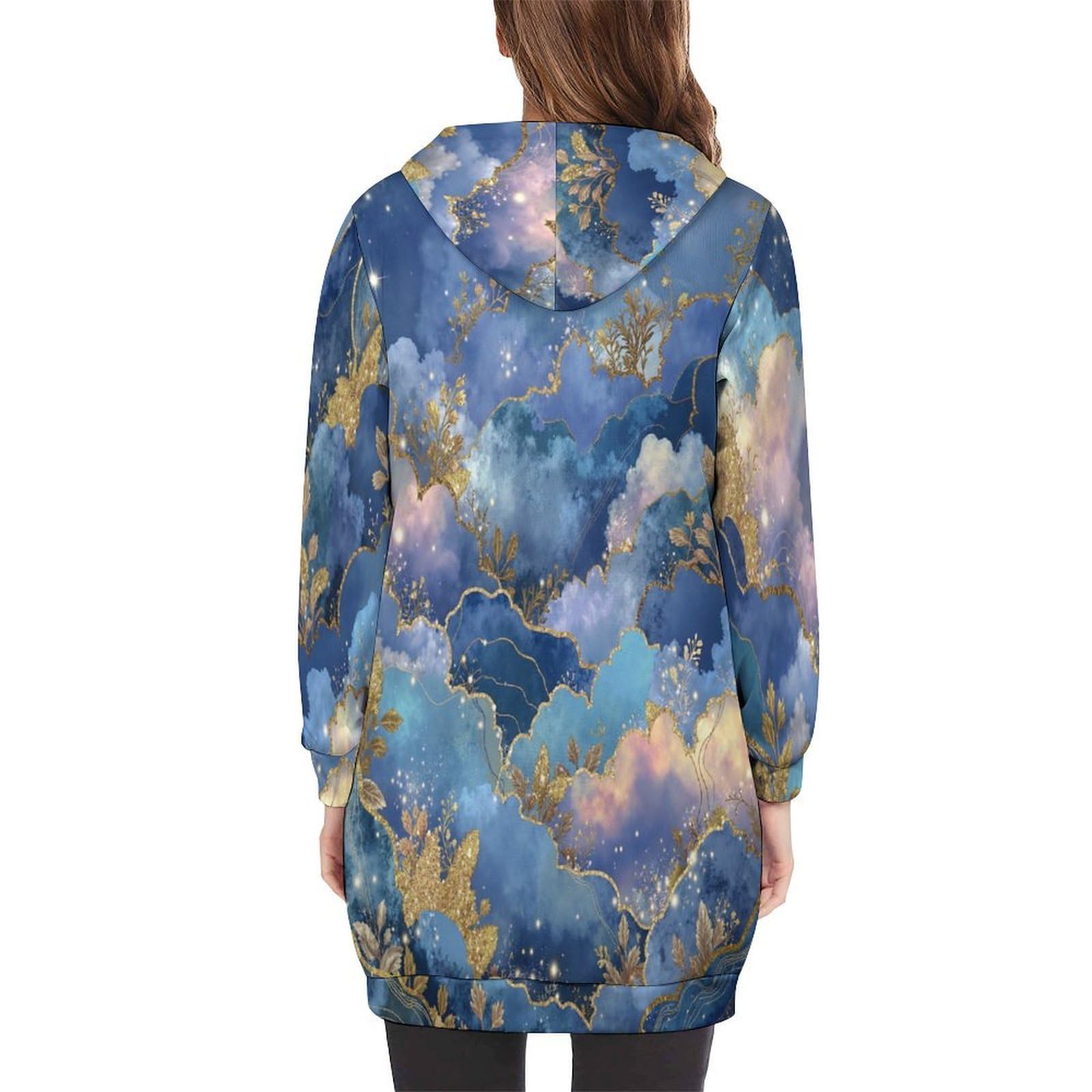 Felpa Donna con Zip Felpe Sportiva con Tasche E Cappuccio Cielo Stellato Design delle Nuvole Morbida Invernale Giacca Regolabile Blu Confortevole per Uso Quotidiano Casual