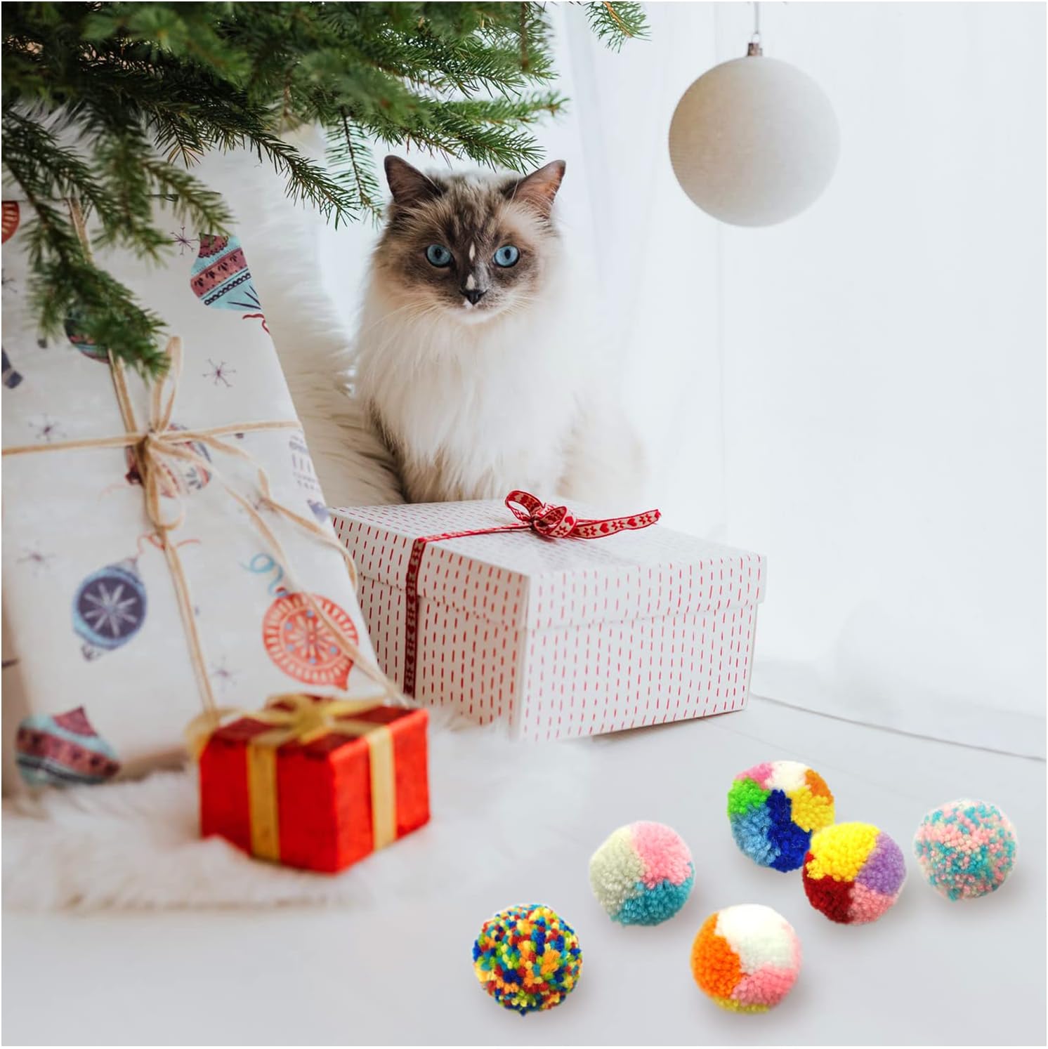  6 Pcs Assorted Color Cat Ball Toys, Woolen Yarn Puffs Cat Pom Pom Balls Interactive Kitten Chasing Toys thumbnail