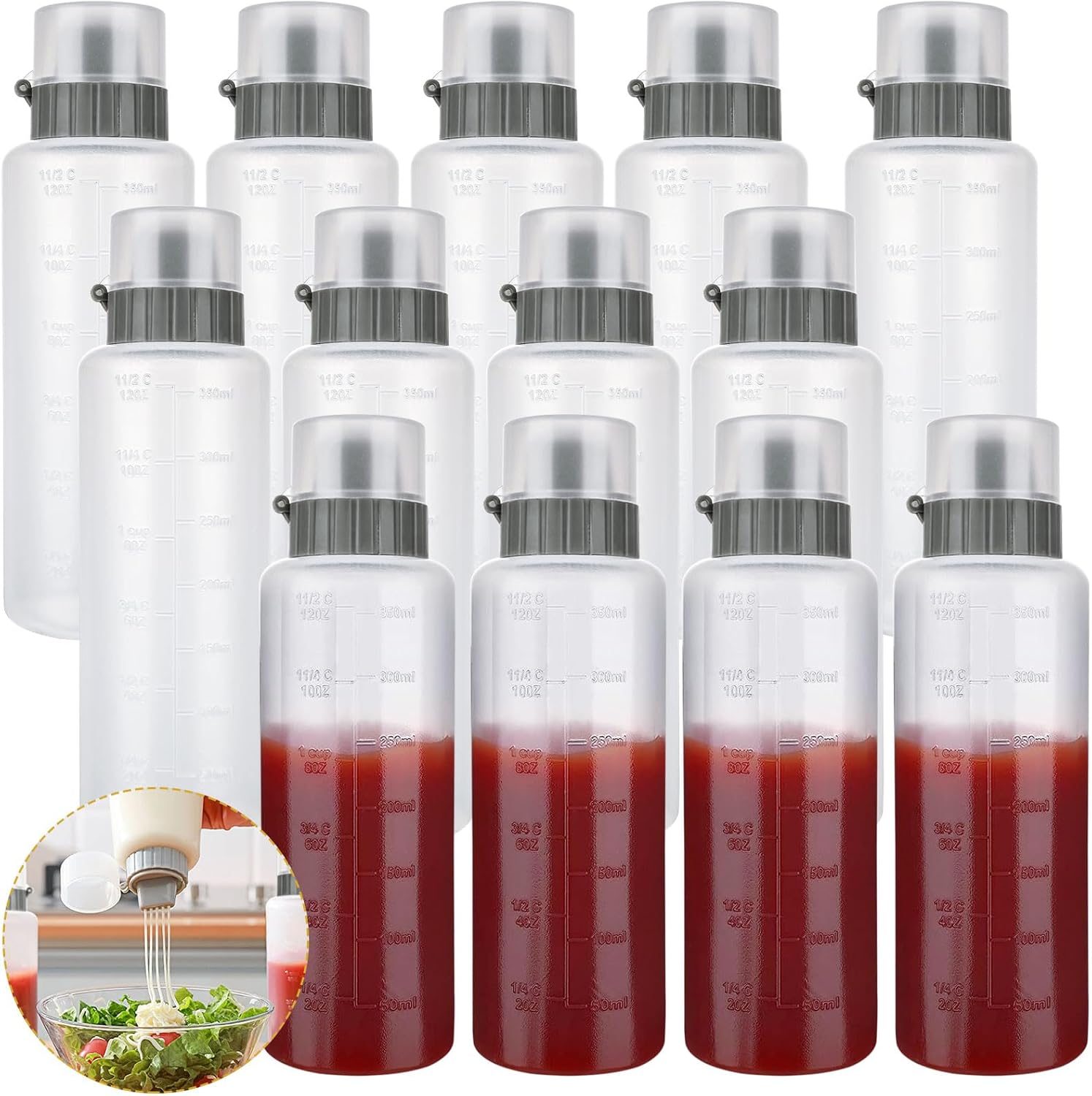 LANIAKEA 12PCS Condiment Squeeze Bottles with 5 Hole，12oz
