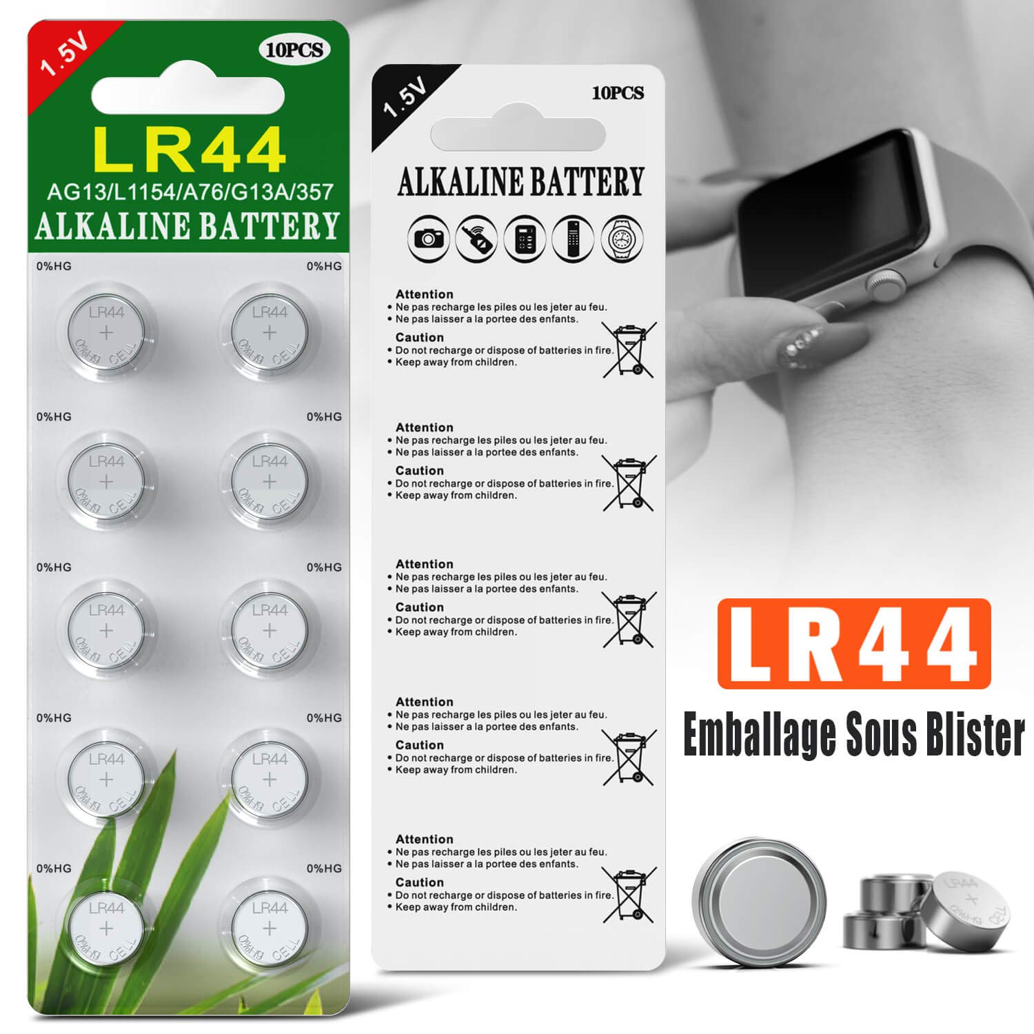 Blister 20 Piles AG13 LR44 LR1154 357 sans Mercure