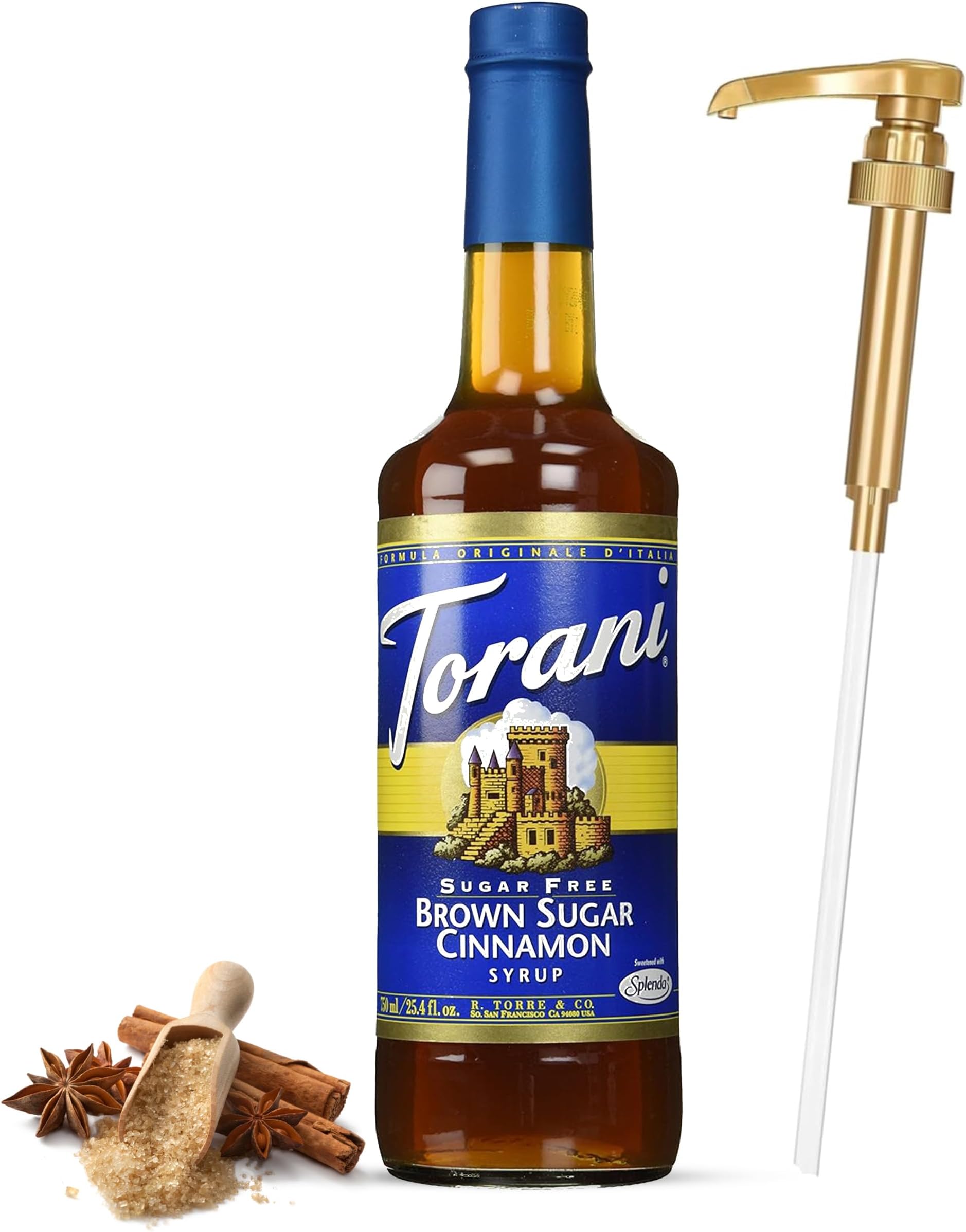 - Sugar Free Brown Sugar Cinnamon Syrup for Coffee – 25.4 oz Bottle with Pump Syrup Dispenser