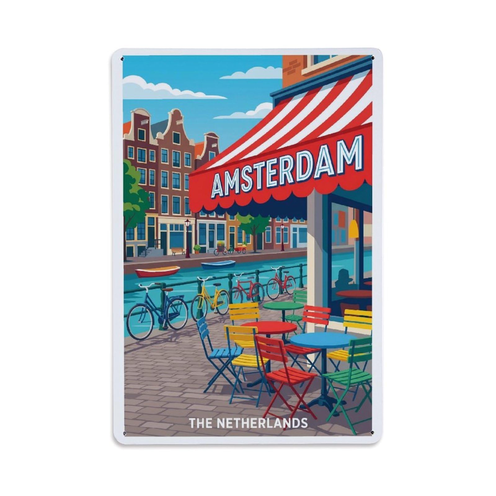 Este 8X12inch Style Vintage Travel Amsterdam Netherlands Important Metal Tin Sign