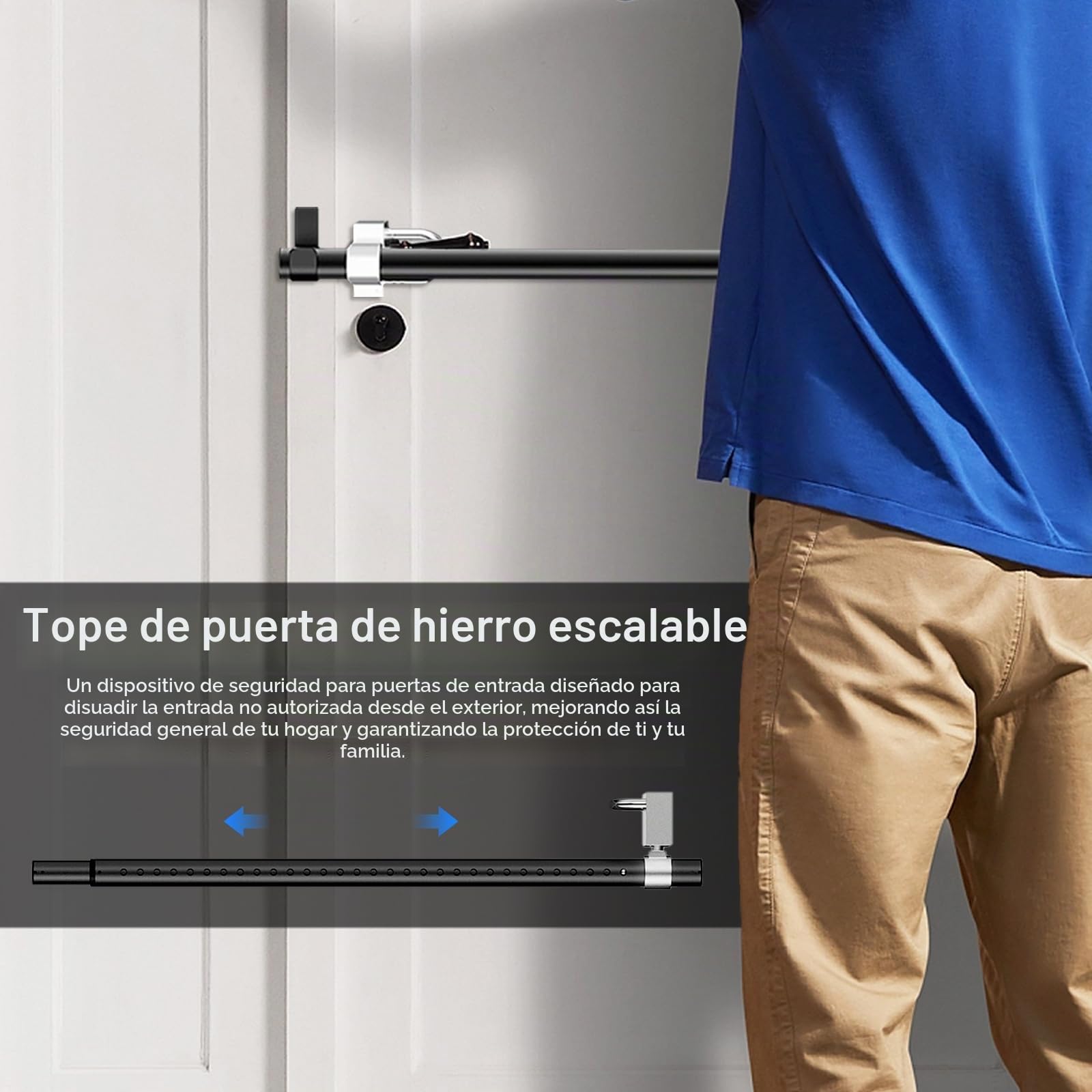Barra de Seguridad para Puertas, Bloqueo de Seguridad Ajustable de Acero sin Taladro Tope de Puerta Portátil y Cierre Auxiliar de Alta Resistencia Barra Antirrobo para Puerta De Entrada Hogar y Hotel