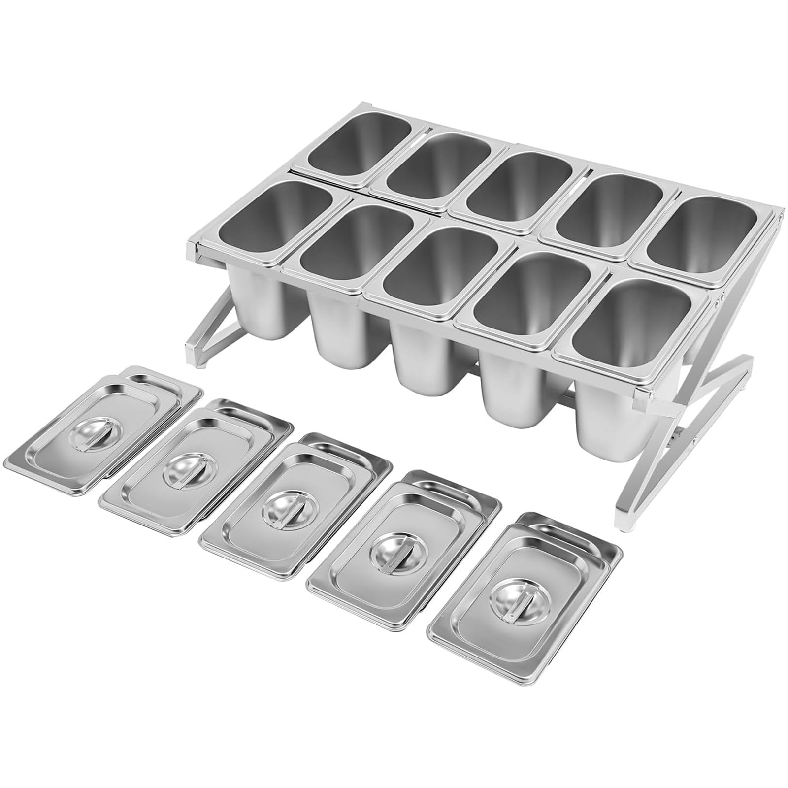 Étagère à épices extensible en acier inoxydable – Support de comptoir commercial avec 6/8/10 casseroles et couvercle pour assaisonner les sauces, confitures, fruits et ingrédients