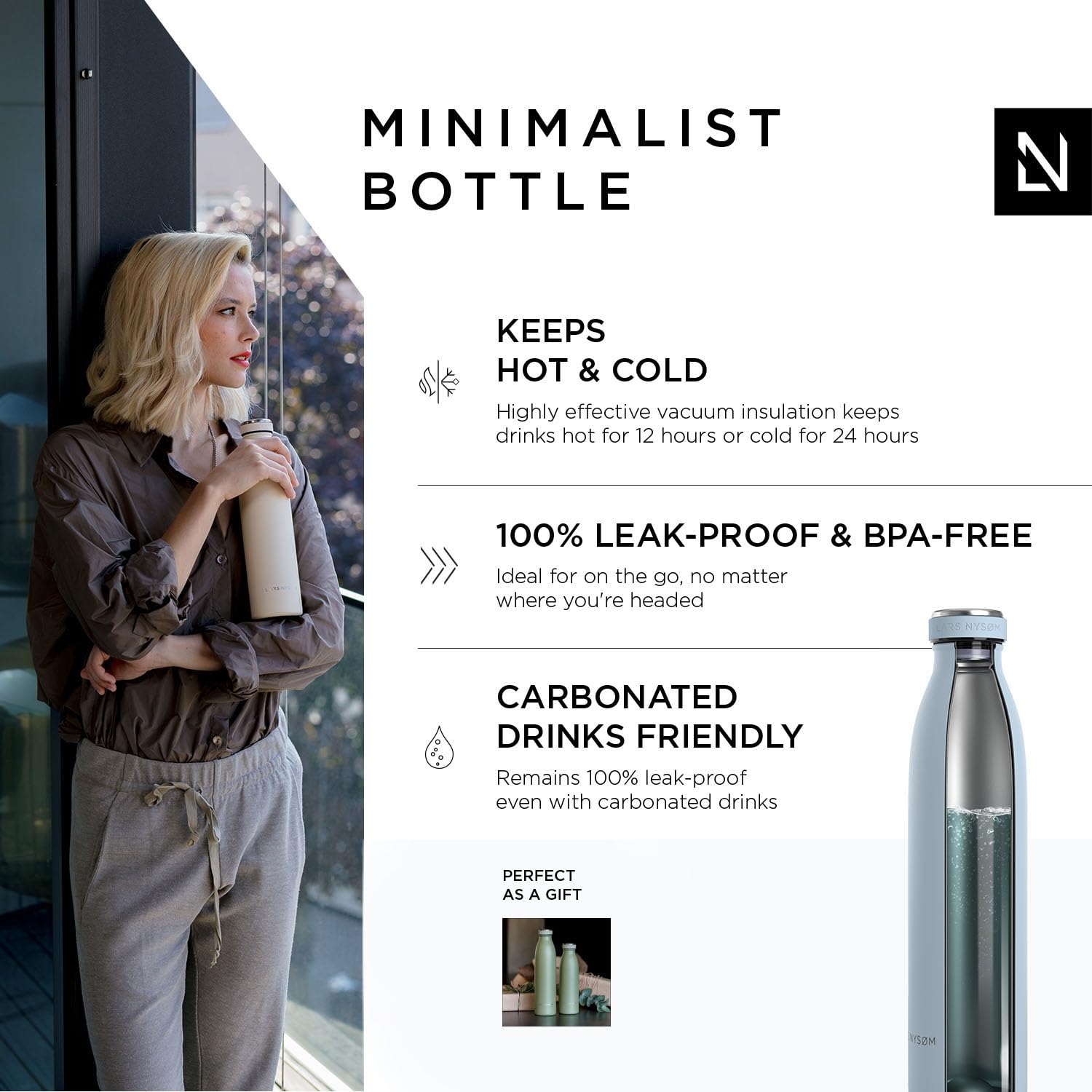 LARS NYSdiameter M Stainless Steel Insulated Water Bottle 350ml, 500ml, 750ml, 1L, 1 5 Liter, Sky Blue, 750 ml - Image 2