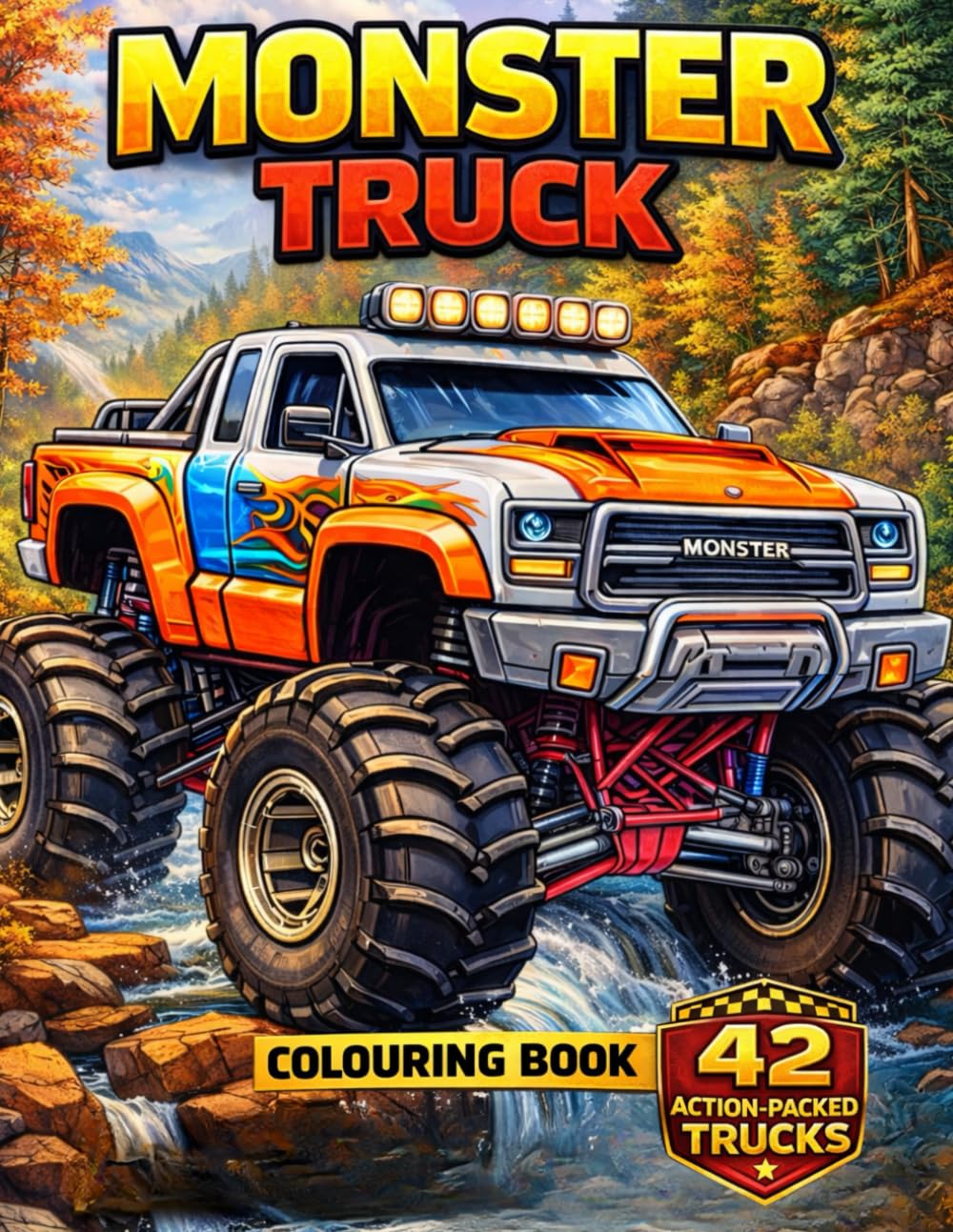 Monster Truck Colouring Book: Filled with 42 high-energy monster truck designs for Kids Aged 5+