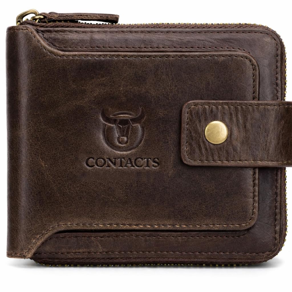 Men's Genuine Leather Wallet | RFID Blocking Zip Around Bifold Wallet for Men | Up to 11 Card Slots Including 1 ID Window and 2 Bill compartments (Brown)