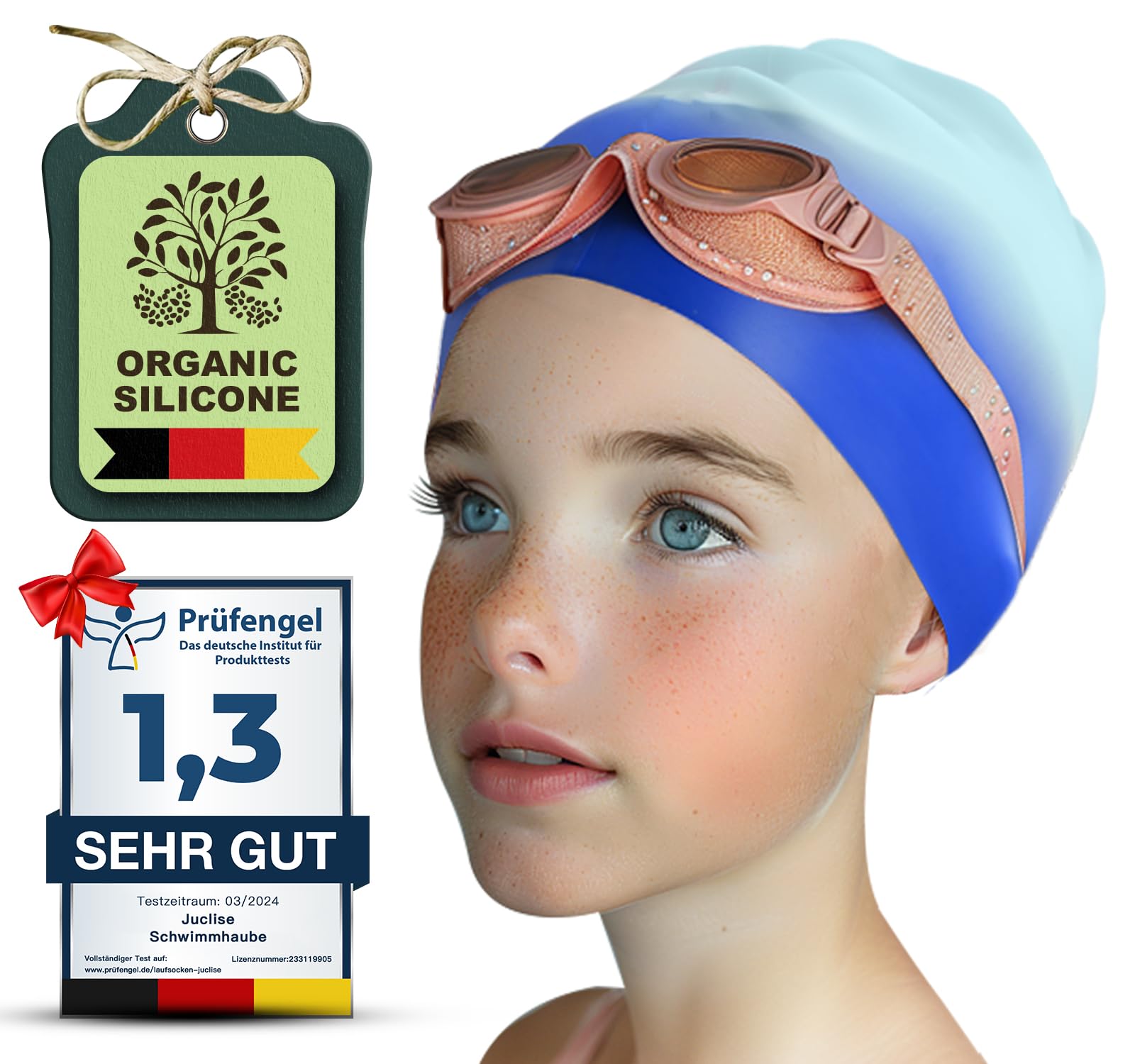 Juclise Silikon Badekappe Mädchen, Kinds und Jungen Wasserdicht für Lange und Kurze Haare UV Schutz, 1-2 Stück