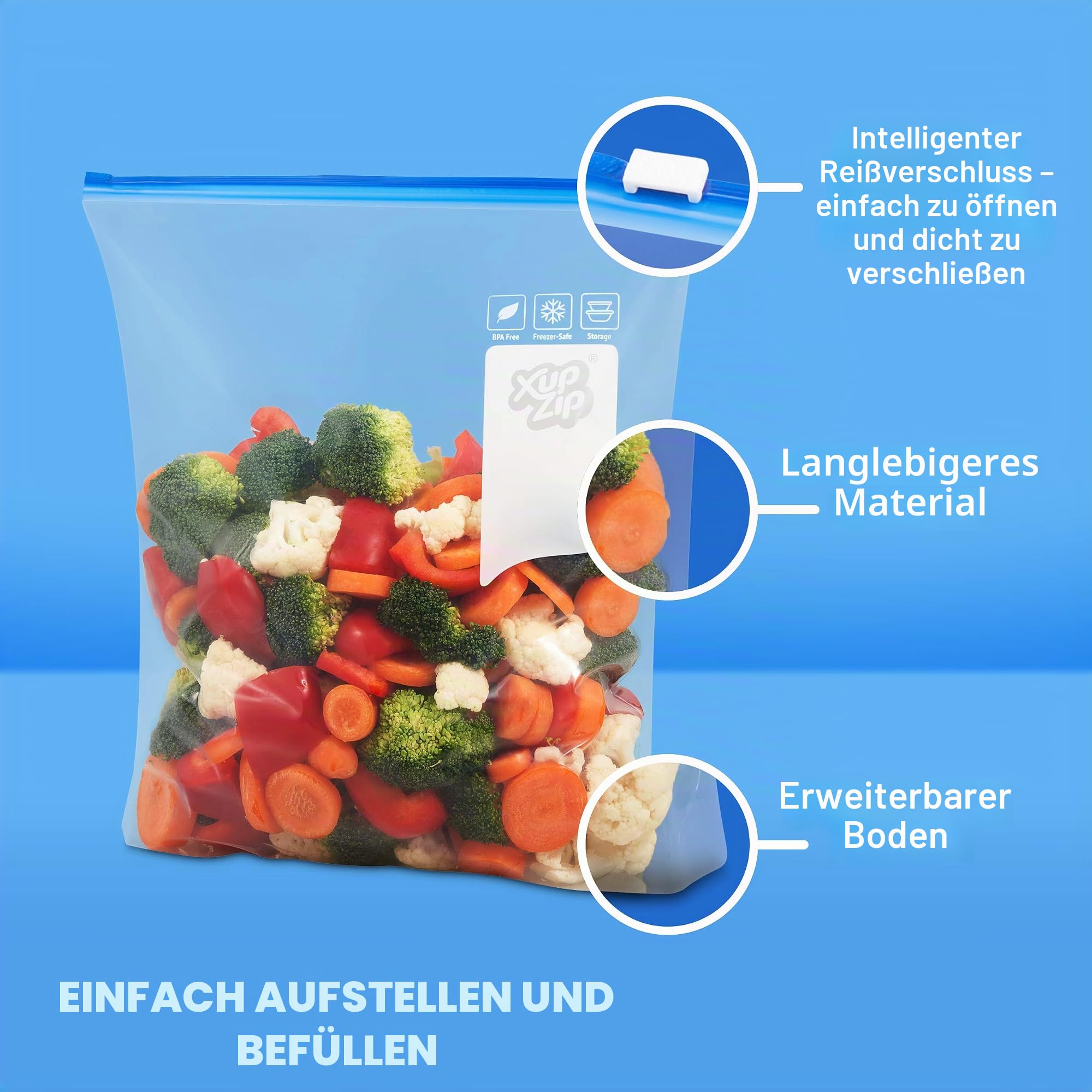 XupZip Gefrierbeutel zur Lebensmittel aufbewahrung| Hochleistungs Slider Taschen|Fill BPA freie Aufbewahrungsbeutel für Lebensmittel|Polyethylen| 30 x Gallonen Lebensmittelbeutel (4,55 l)