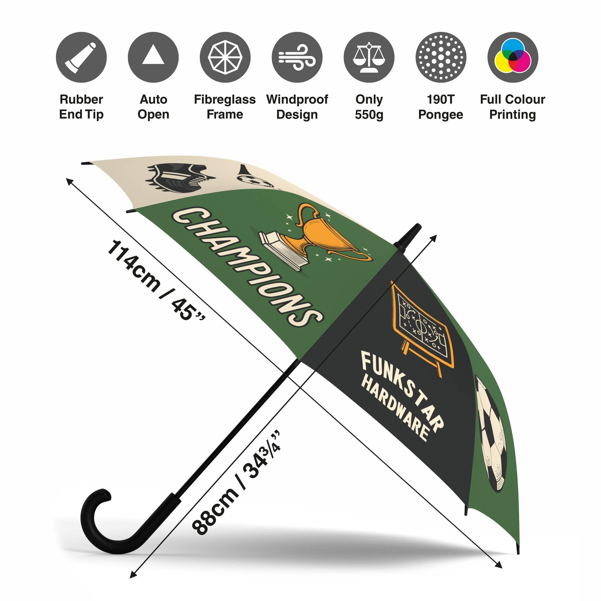 Parapluie canne design bold | 115 cm anti-tempete fibre de verre | Ouverture auto | Impermeable | Grand parapluie | Cadeau original homme et femme