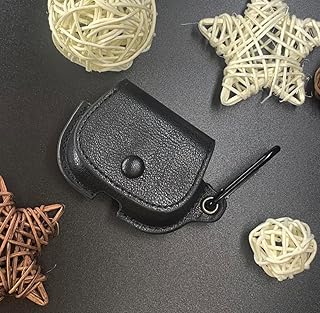 جراب حماية من الجلد الصناعي فكرا متوافق مع سماعات ابل ايربودز برو 2 بابزيم وازرار وغطاء لاسلكي سلسلة مفاتيح اسود جلد صناعي