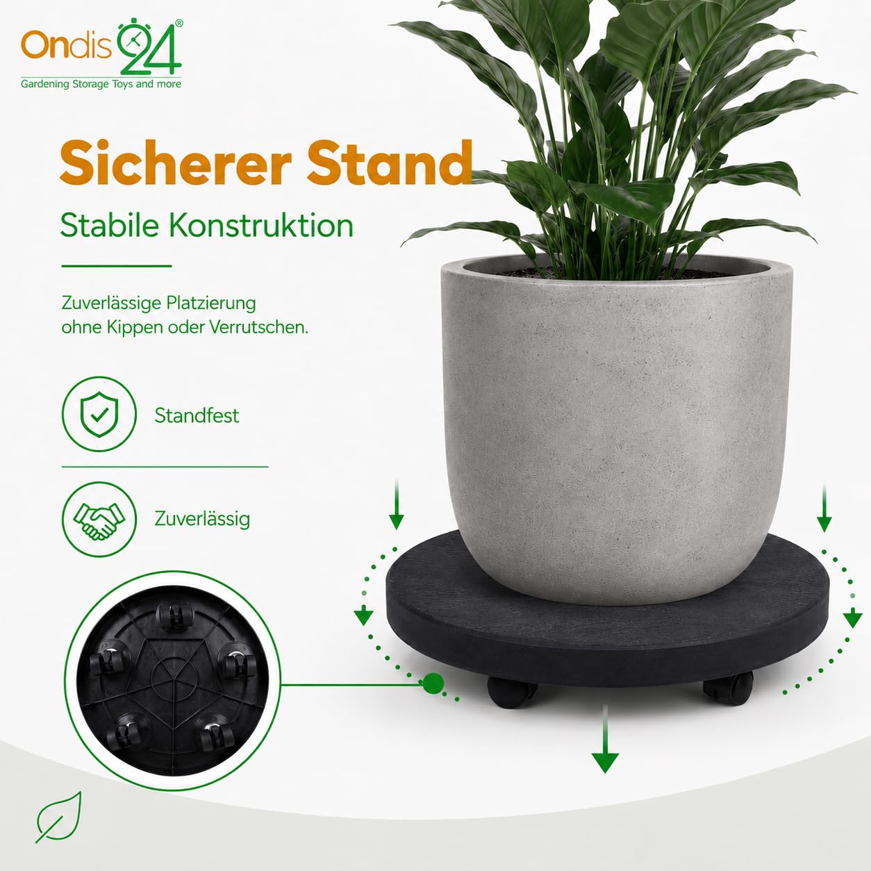 Ondis24 Pflanzenroller bis 150 kg Blumenroller mit unsichtbaren Rollen Möbelroller Kübelroller Pierre (⌀ 40cm, Anthrazit)