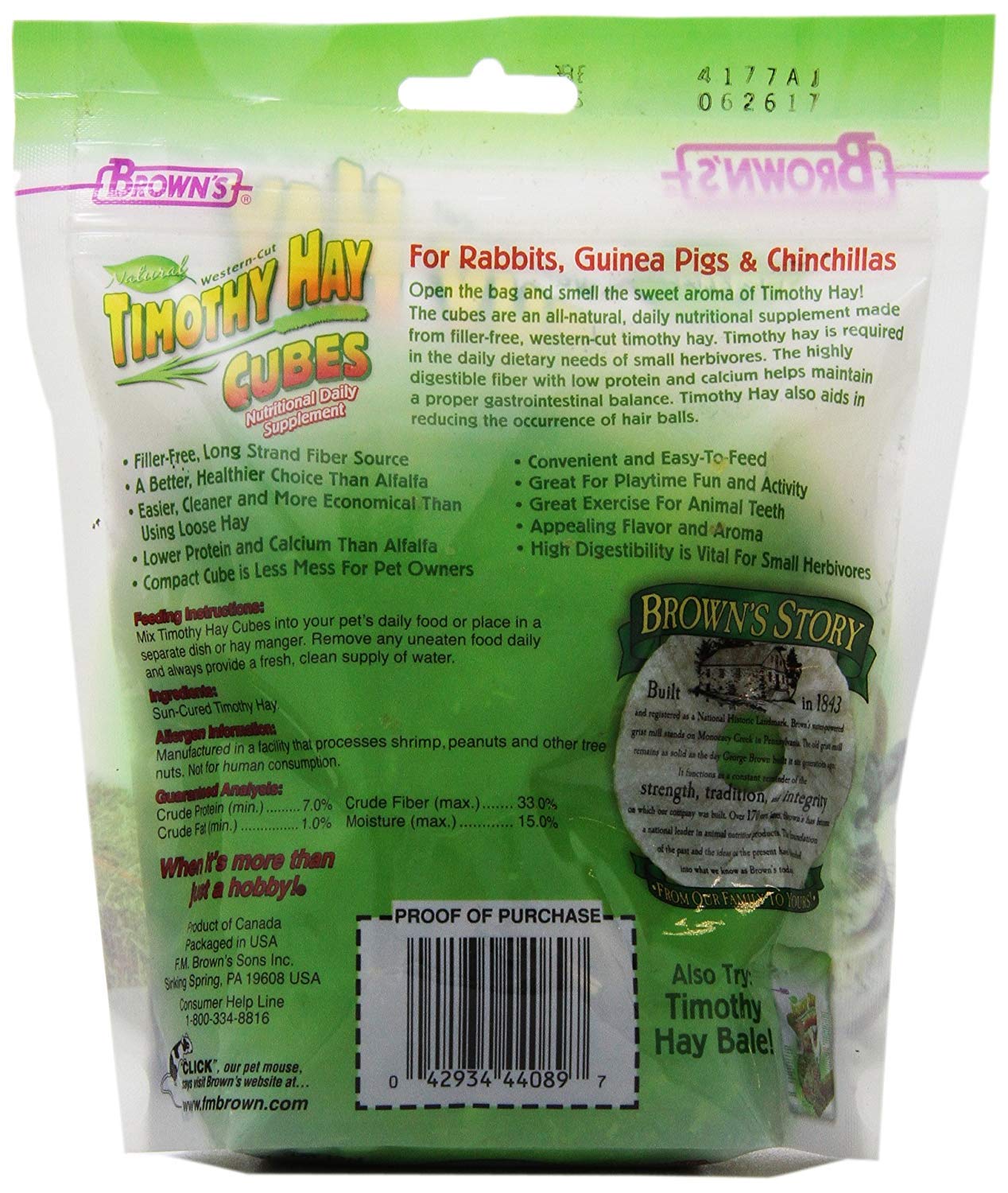 FM Brown's 3 Pack of Timothy Hay Cubes, 10 Ounces Each, for Rabbits Guinea Pigs and Chinchillas3 - image 2