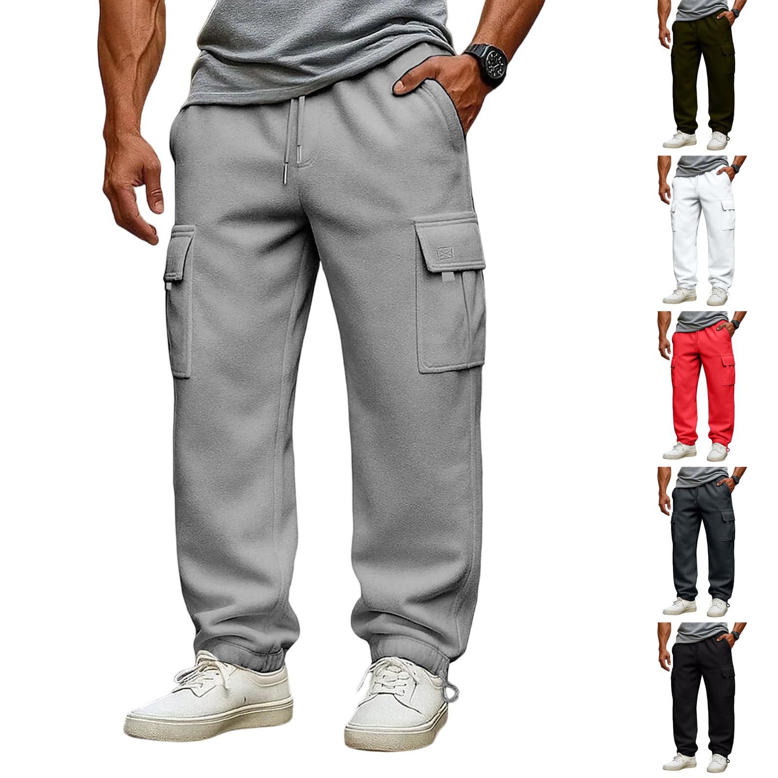 Cargo Sweatpants for Men Baggy Open Bottom Jogger Sweatpants with Pockets Uncuffed Big and Tall Fleece Jogger Pants
