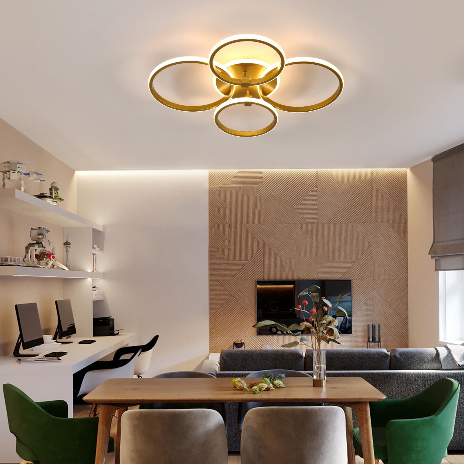 DELIPOP Plafoniera LED Dimmerabile 39W con Memoria e Telecomando, Oro | Lampada da Soffitto per Soggiorno Camera da Letto Sala da Pranzo Cucina