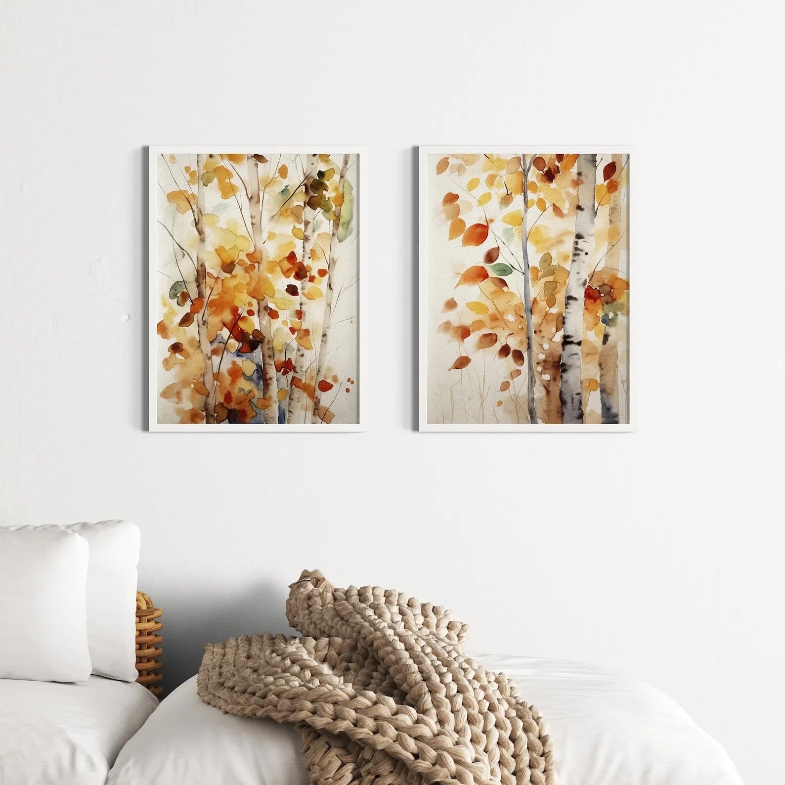 LTjiajuypd Quadri moderni su tela con betulle autunnali e foglie di pioppo tremulo per decorare il soggiorno (60x80 cm - 2 pezzi)
