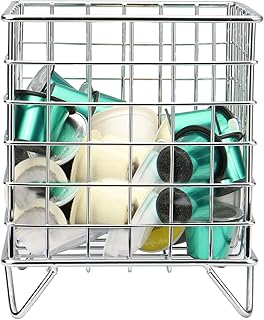 Porte-cage à dosettes de café | Compatible Nespresso et Tassimo | Panier en fil métallique | Stockage des capsules | Décor géométrique | M&W (Argent)