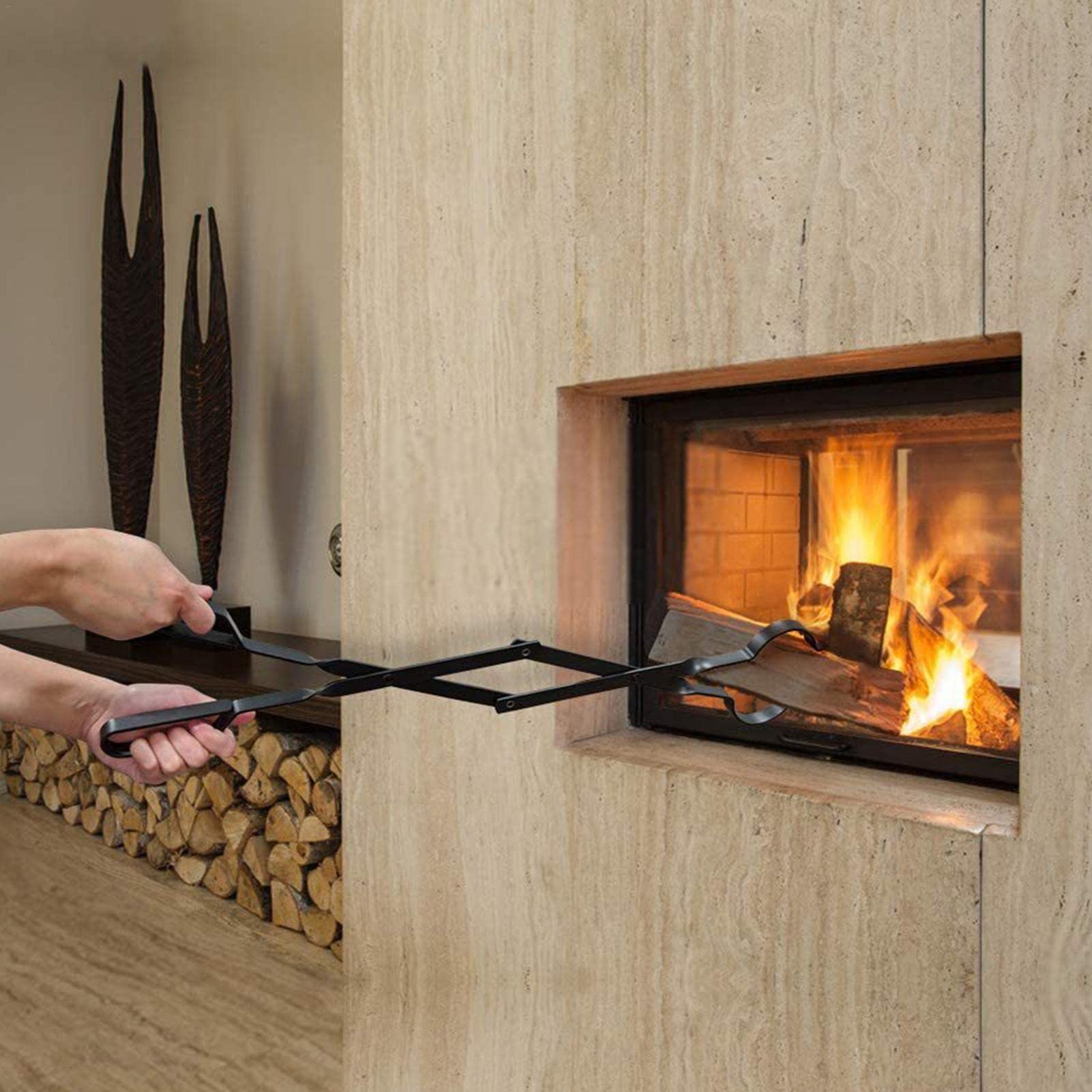 Pinze Per Legna Da Ardere - Con Manico In Legno Per Camino E Braciere | Ideale Interno/Esterno - Foto 11